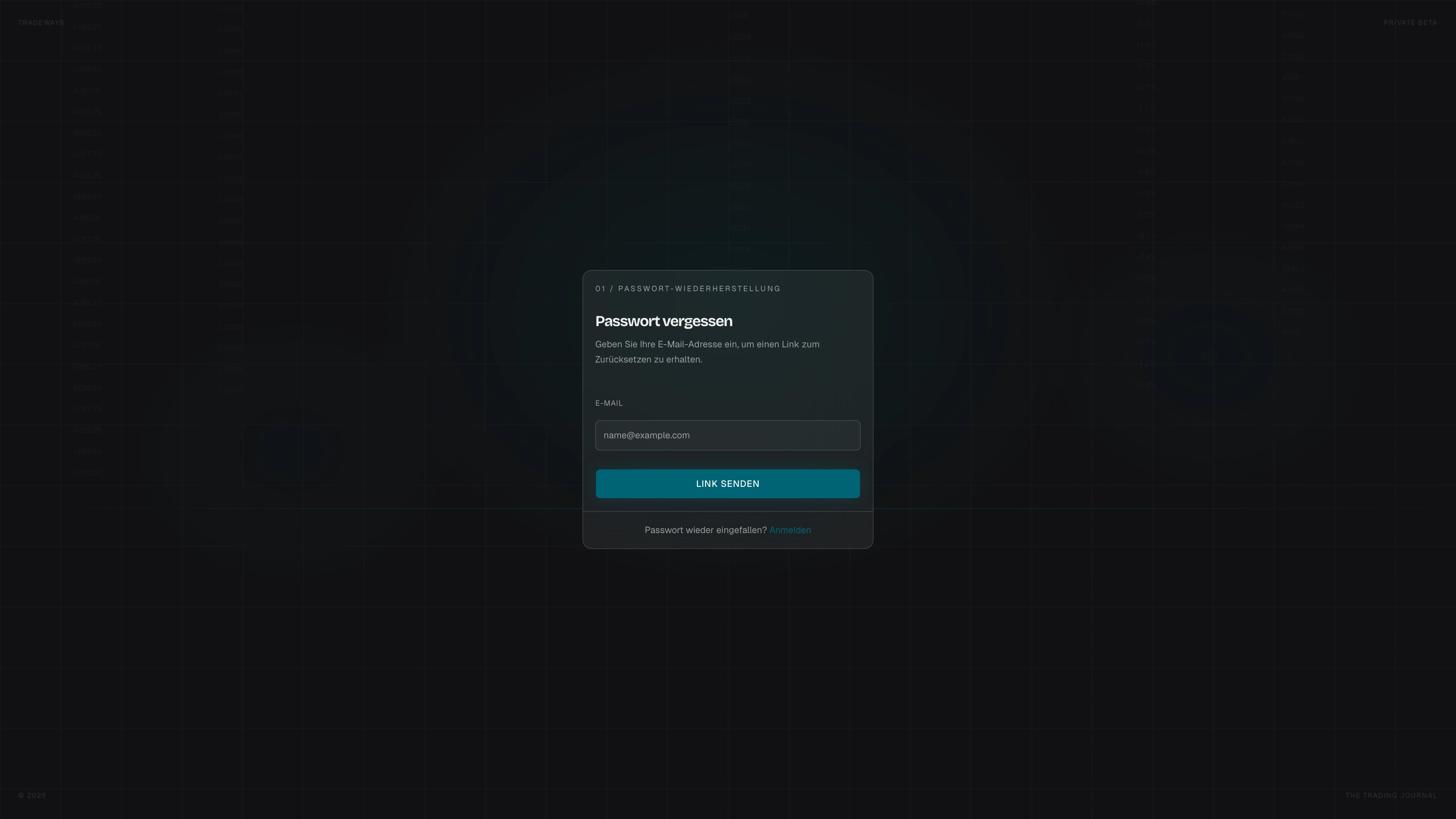 Formular zum Zurücksetzen des Passworts mit E-Mail-Feld