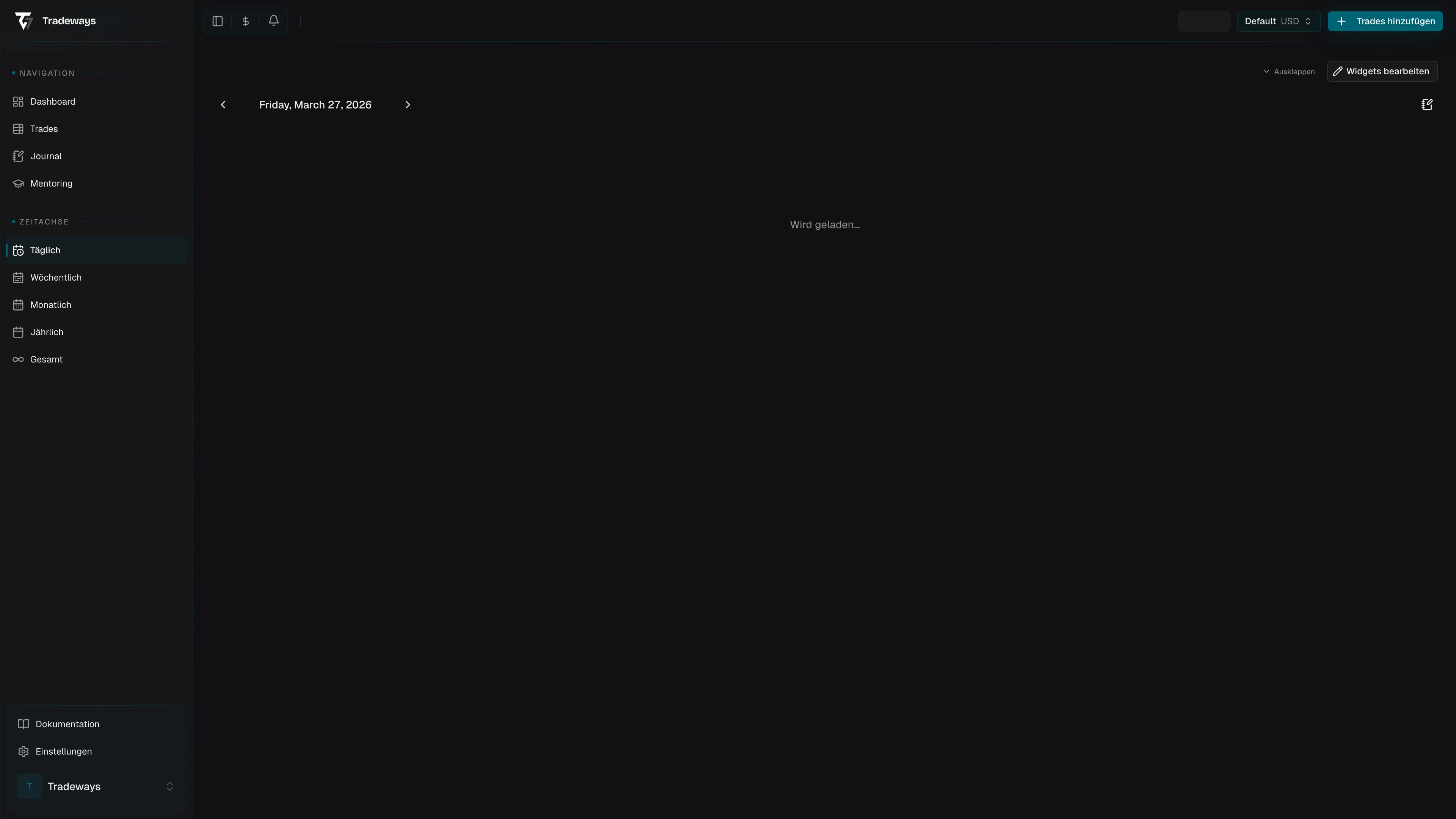 Tagesansicht mit Session-Timeline und Tradeliste