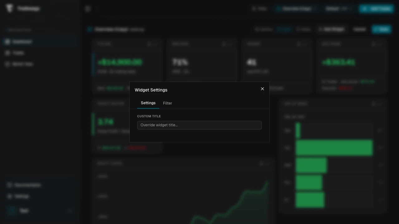 Widget settings dialog with Settings and Filter tabs