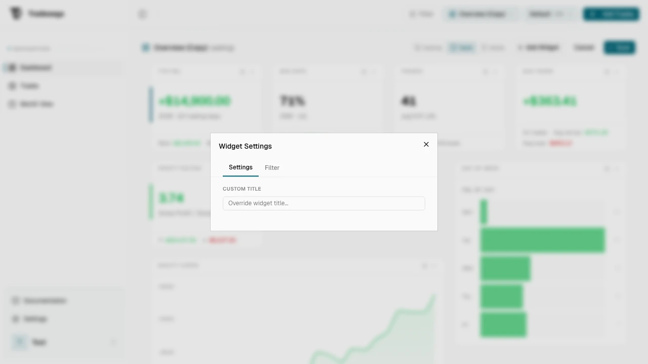 Widget settings dialog with Settings and Filter tabs