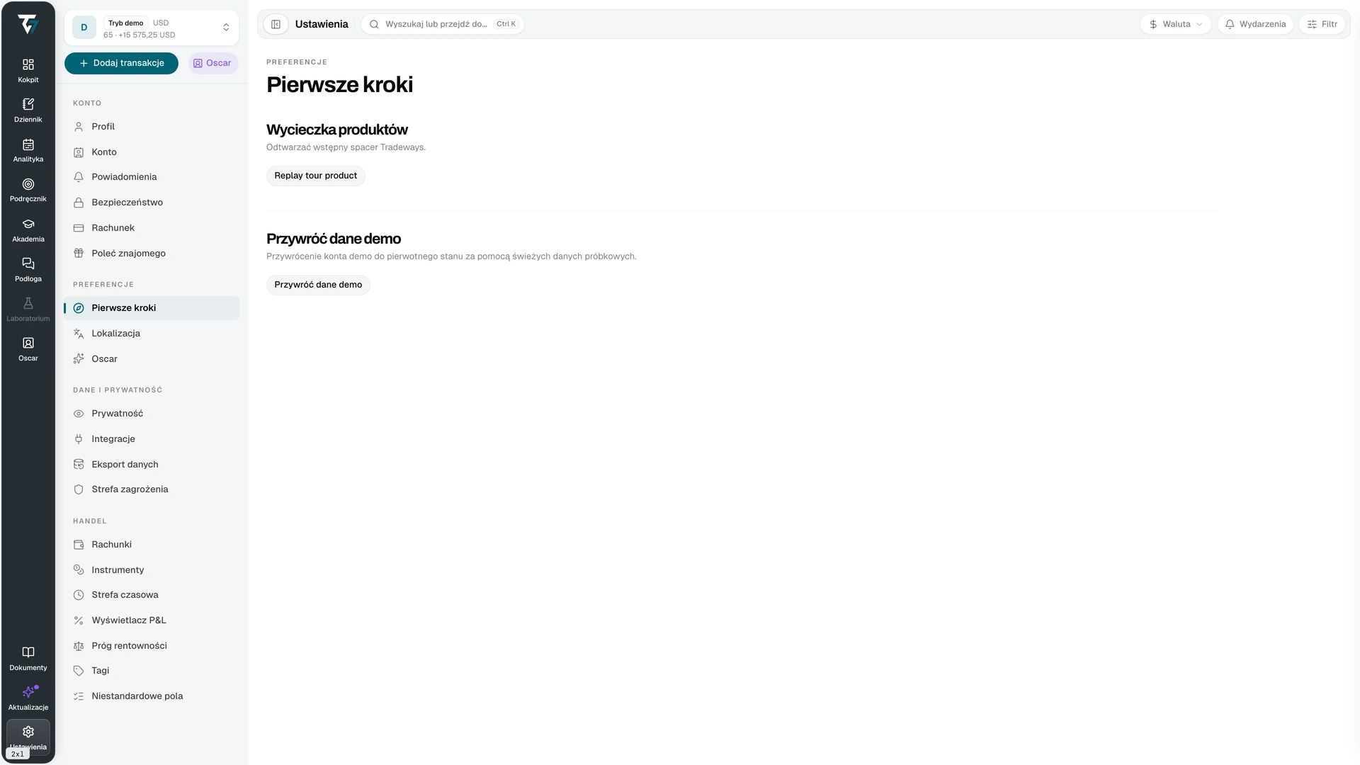 Ustawienia Pierwsze kroki z opcją ponownego odtworzenia prezentacji