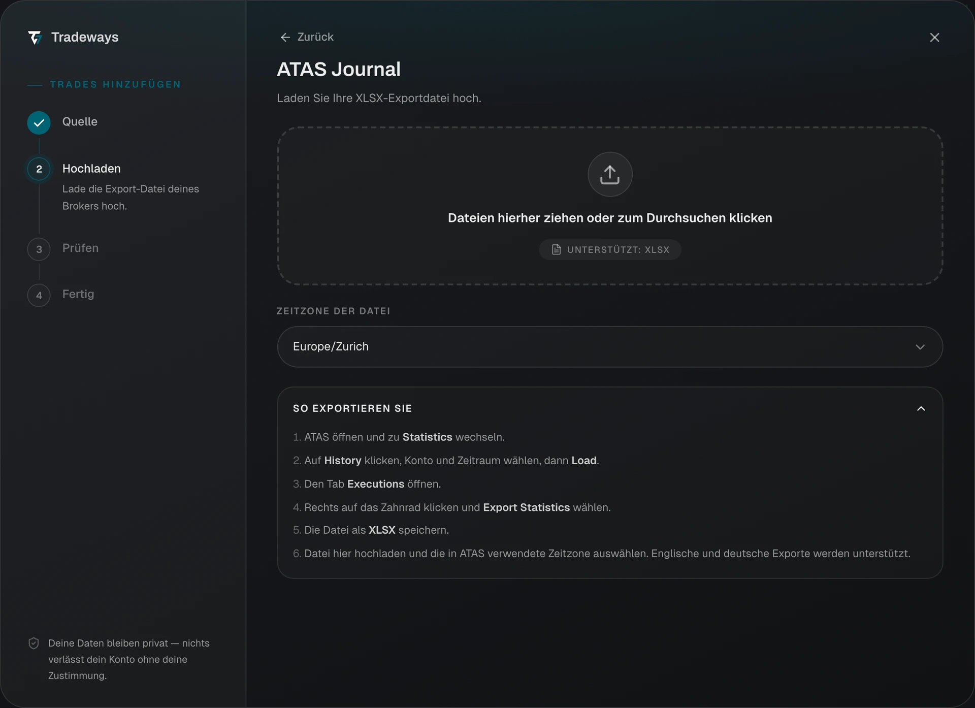 Import dialog with ATAS Journal selected