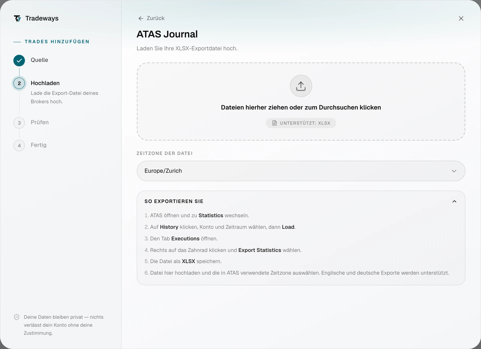 Import dialog with ATAS Journal selected