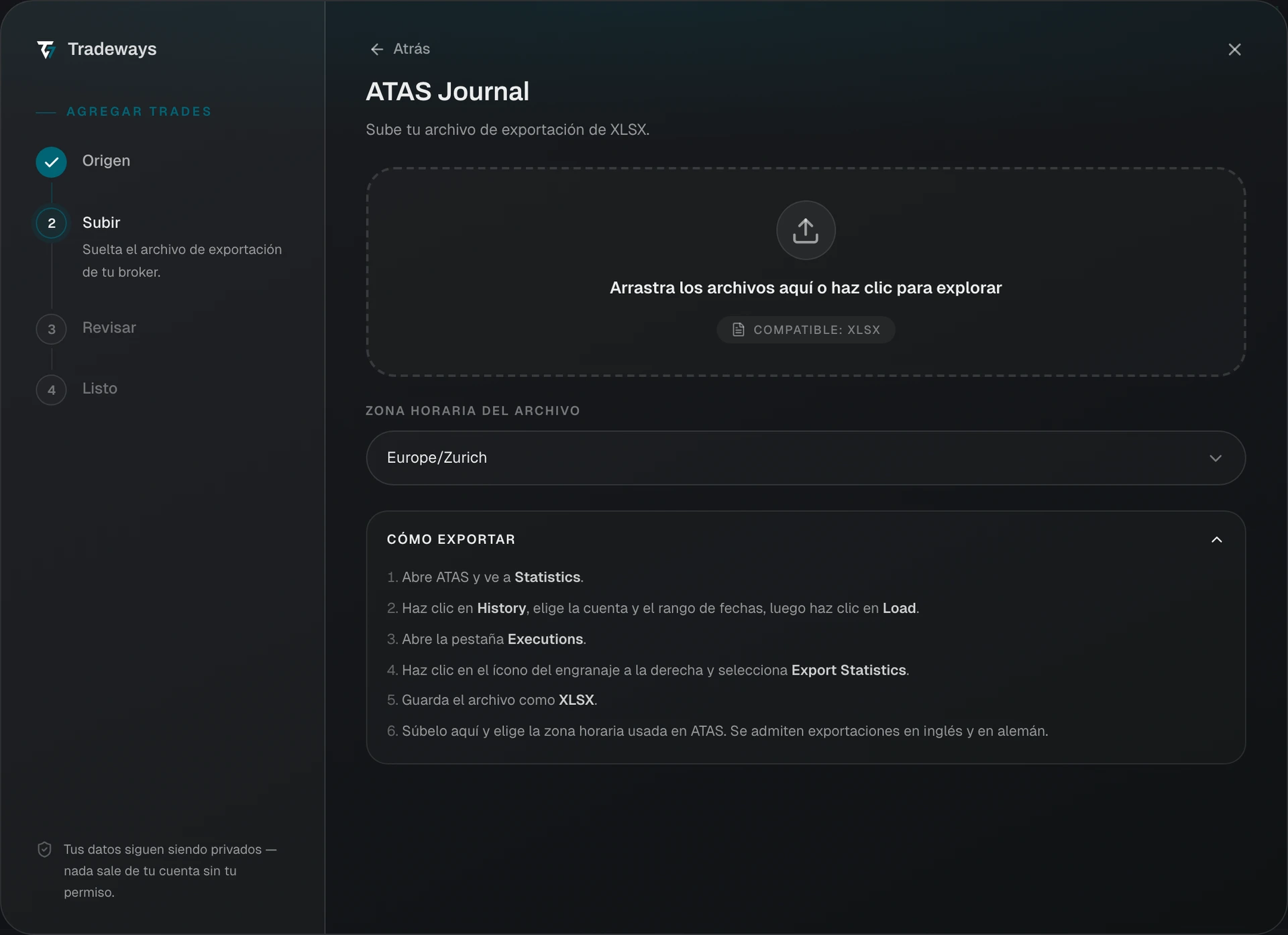 Import dialog with ATAS Journal selected