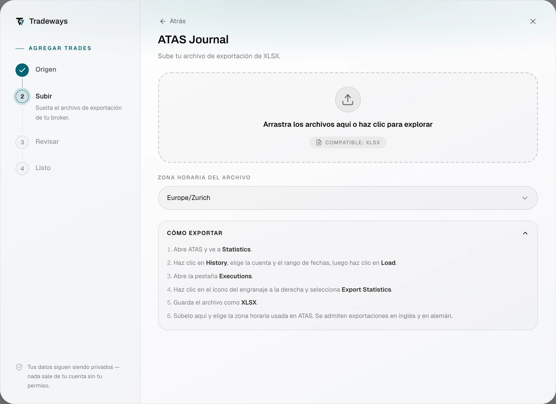 Import dialog with ATAS Journal selected