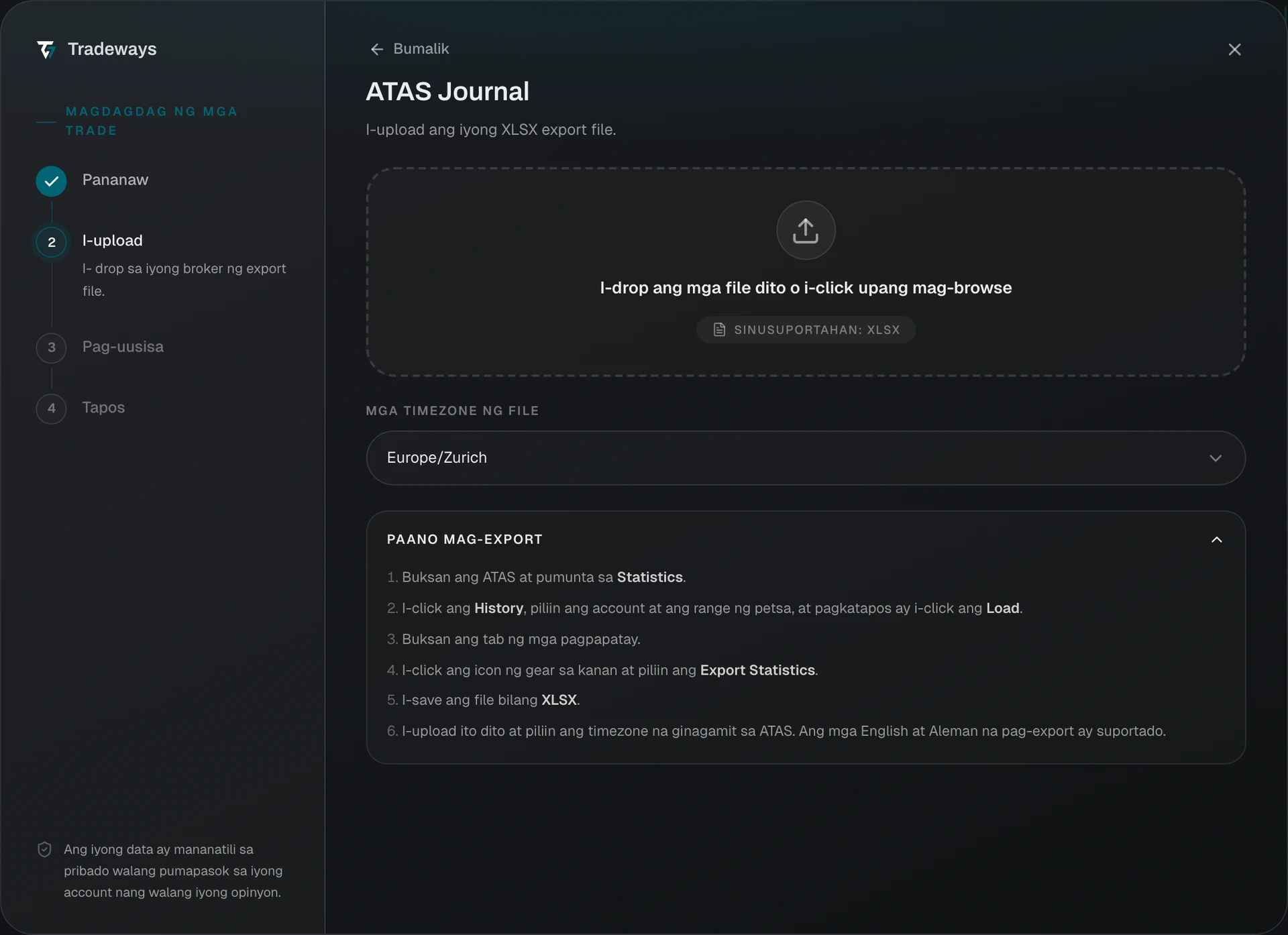 Import dialog with ATAS Journal selected
