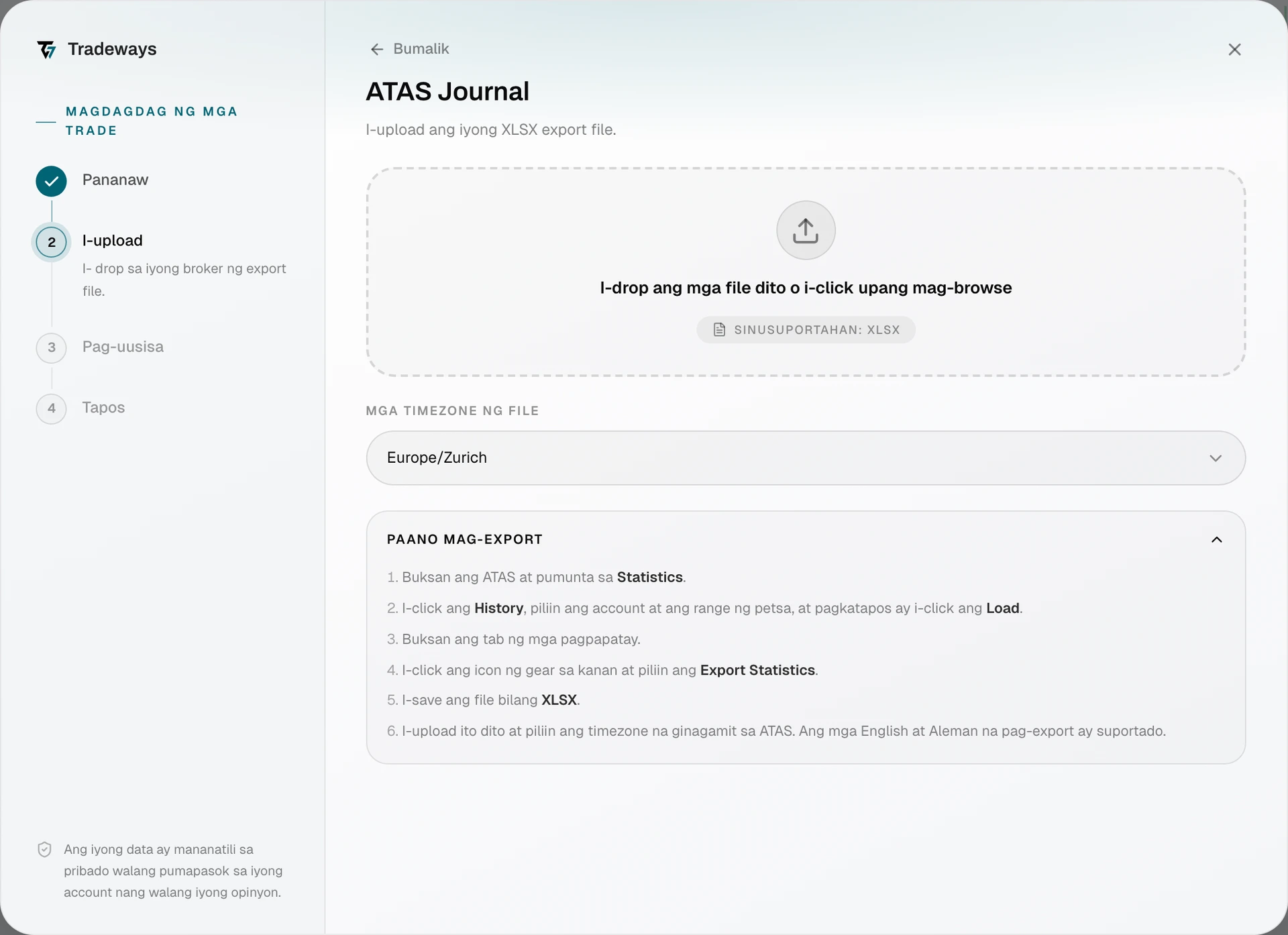 Import dialog with ATAS Journal selected