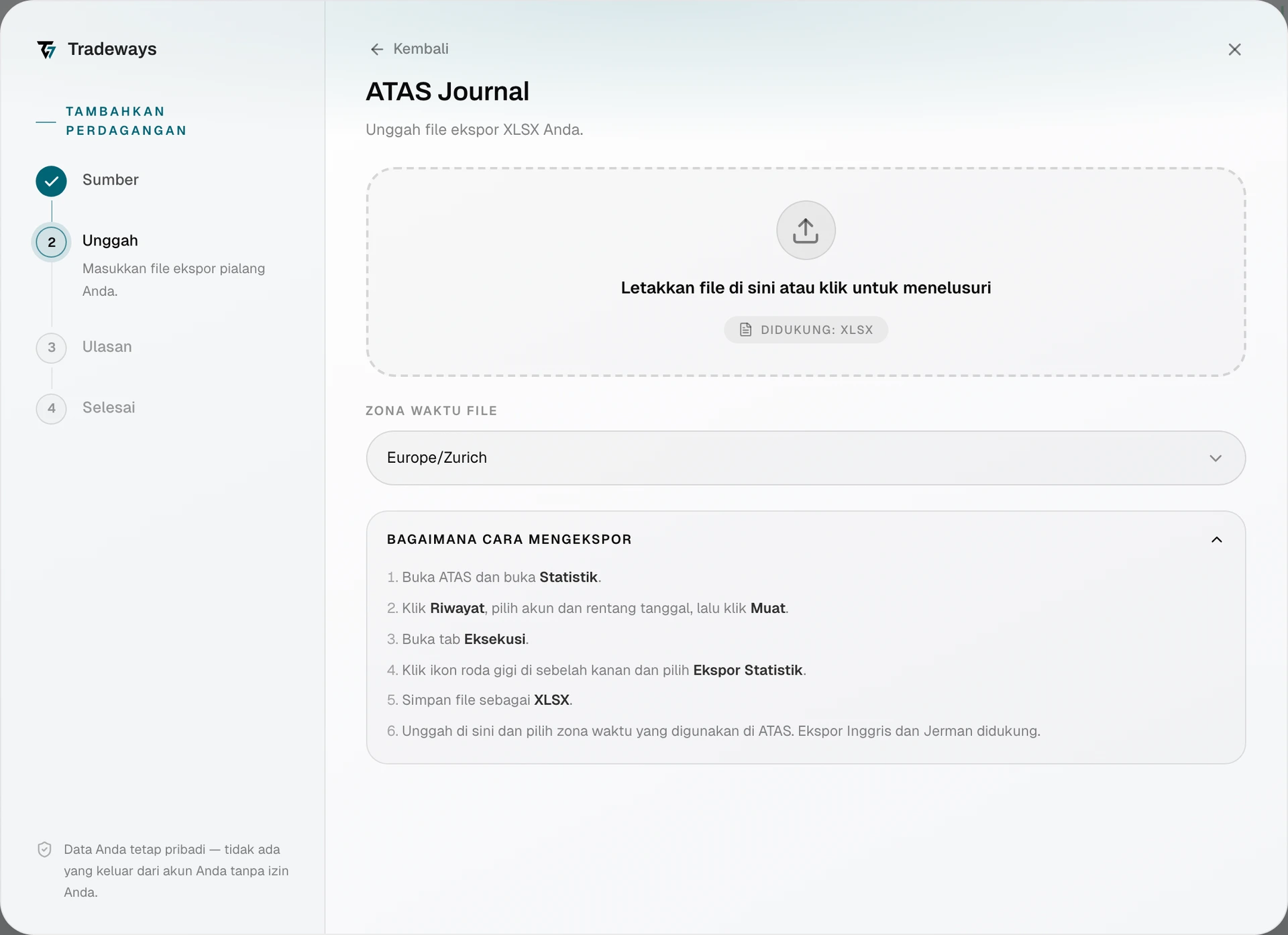 Import dialog with ATAS Journal selected