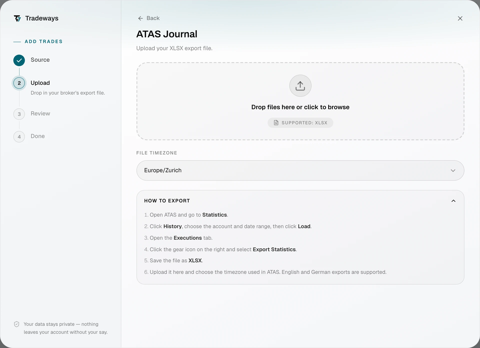 Import dialog with ATAS Journal selected
