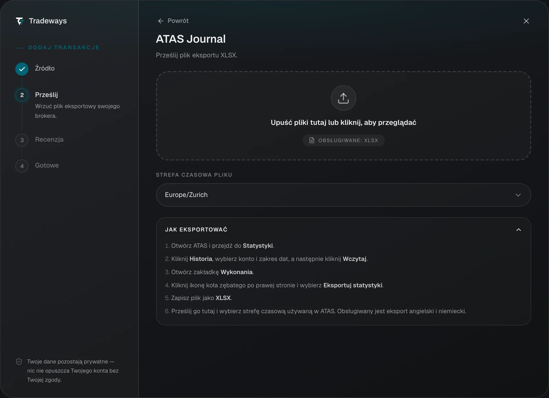 Import dialog with ATAS Journal selected