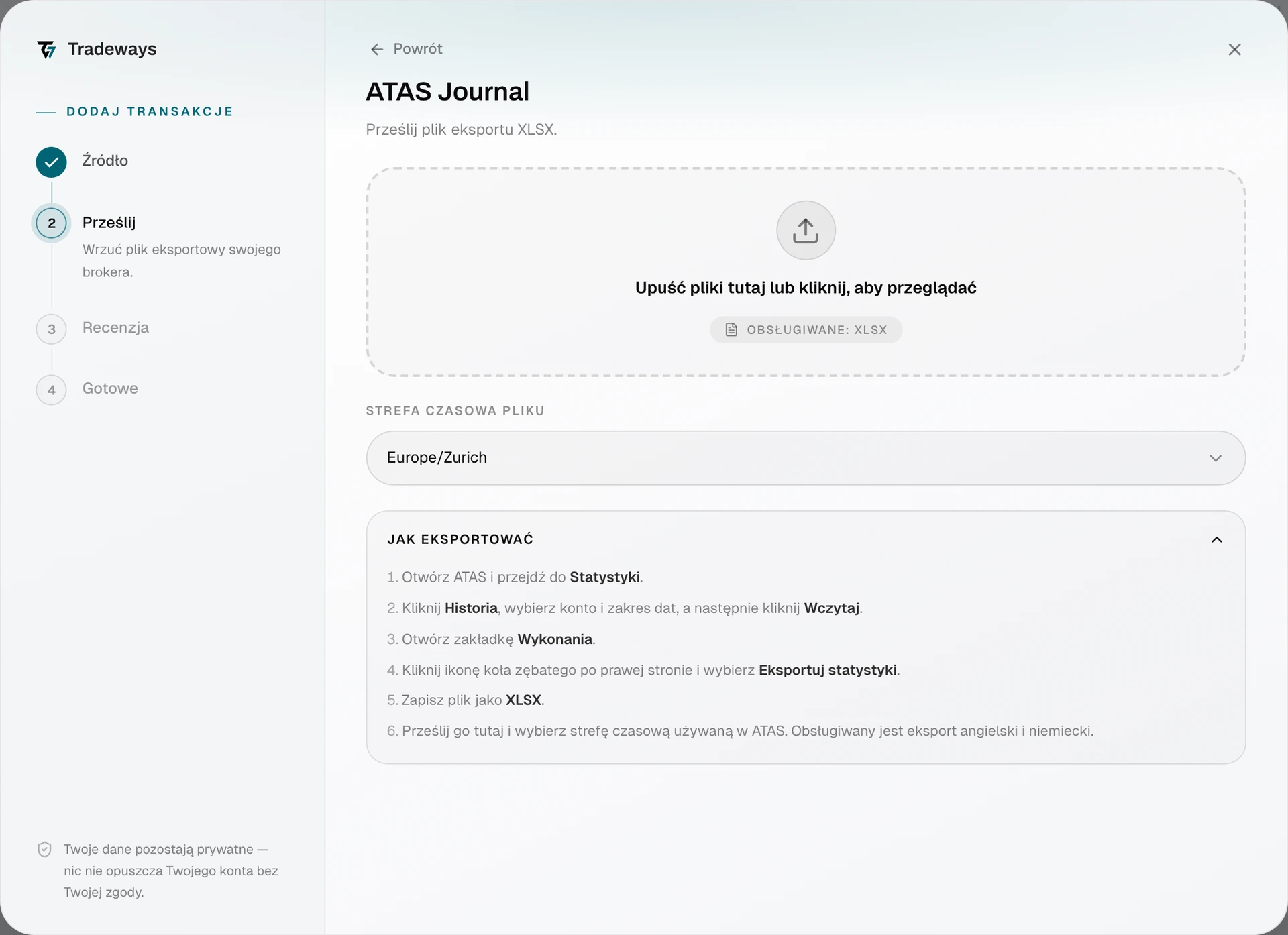 Import dialog with ATAS Journal selected