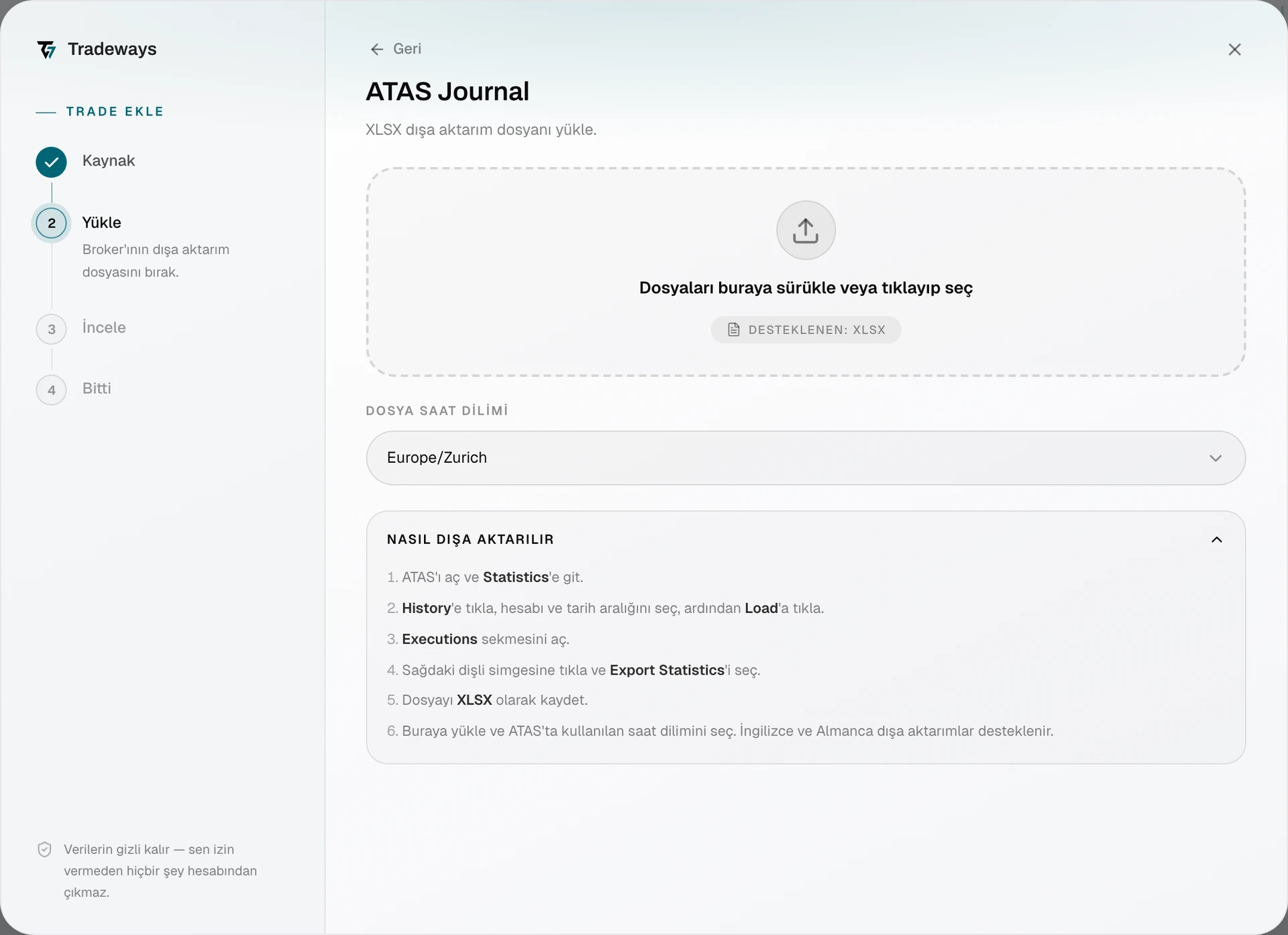 Import dialog with ATAS Journal selected