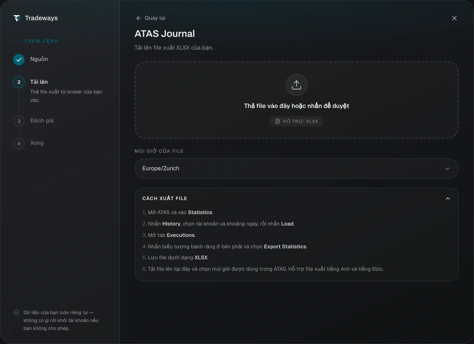 Import dialog with ATAS Journal selected