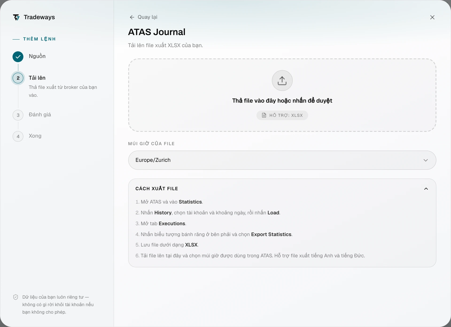 Import dialog with ATAS Journal selected