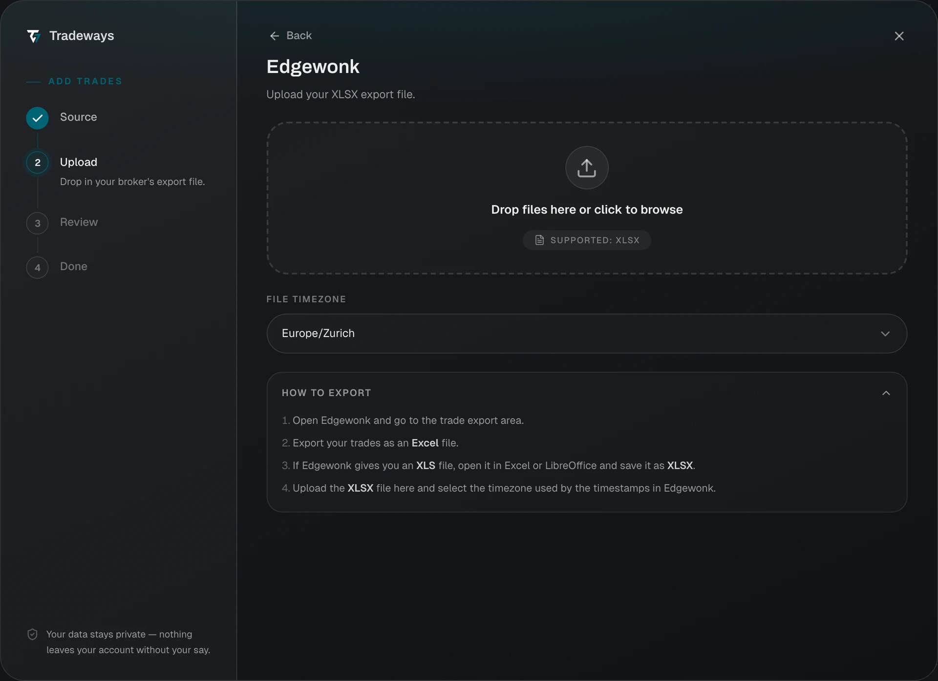 Import dialog with Edgewonk selected