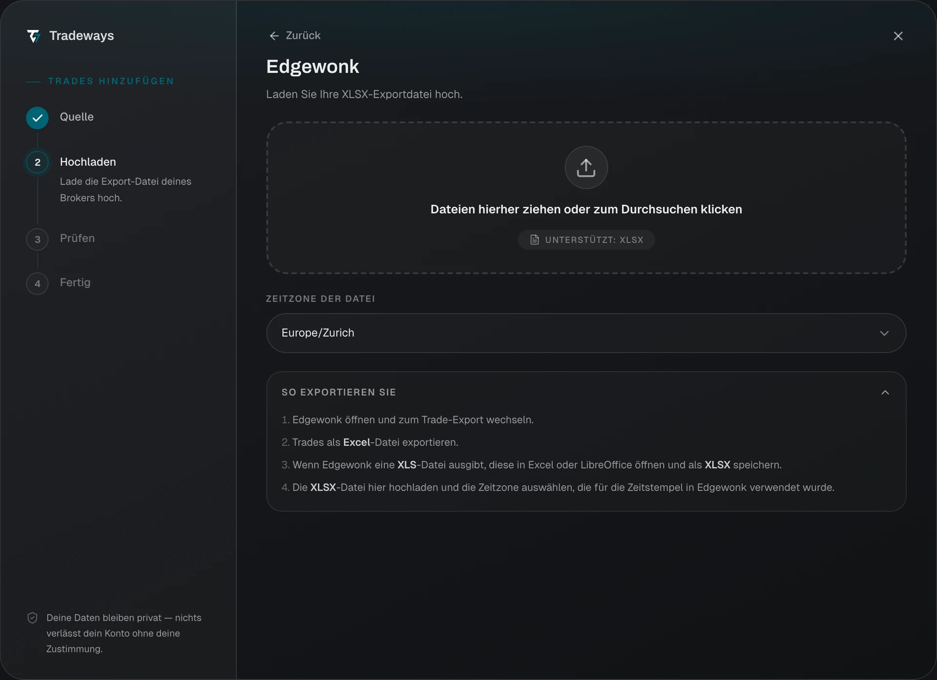 Import dialog with Edgewonk selected
