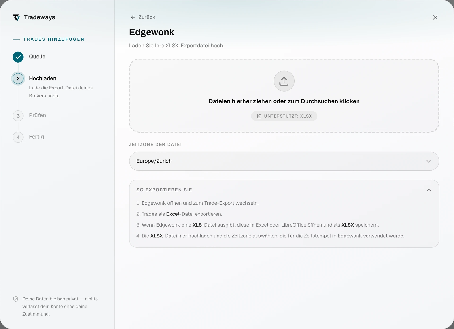 Import dialog with Edgewonk selected