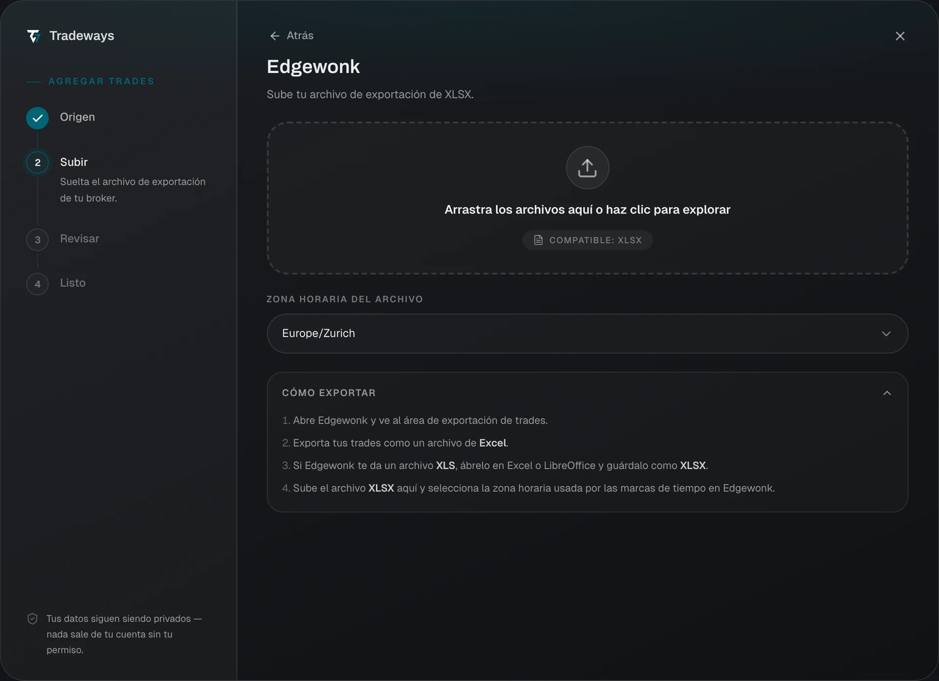 Import dialog with Edgewonk selected