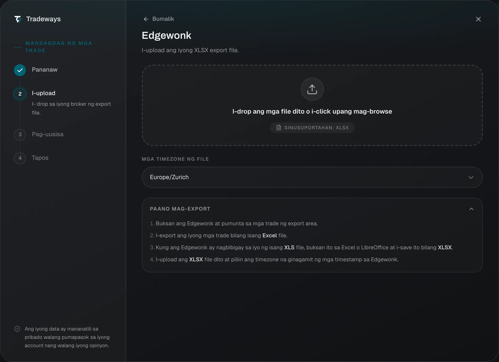 Import dialog with Edgewonk selected