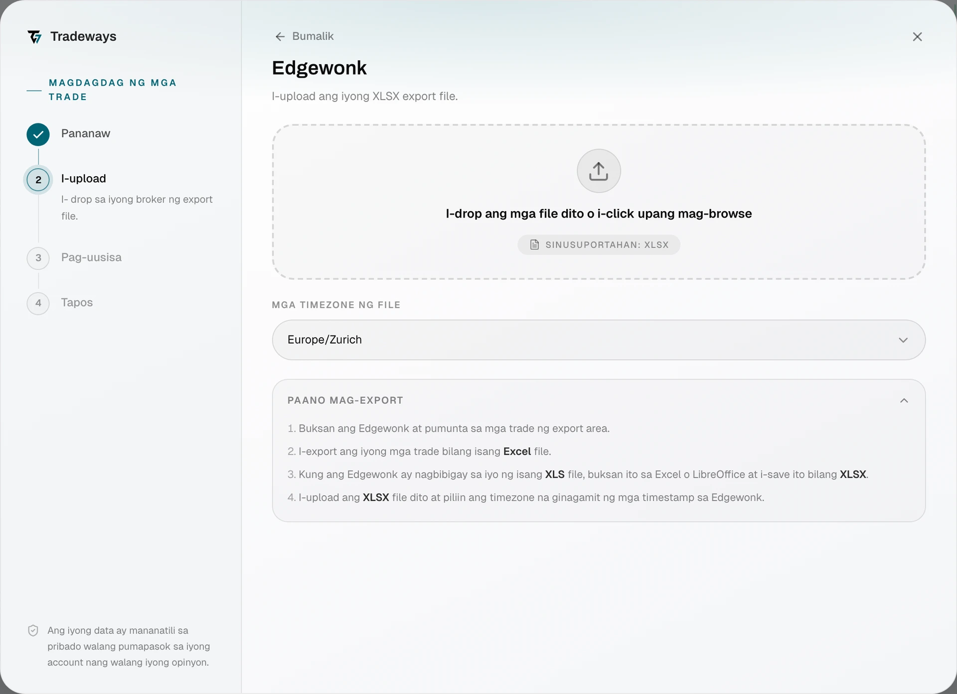 Import dialog with Edgewonk selected