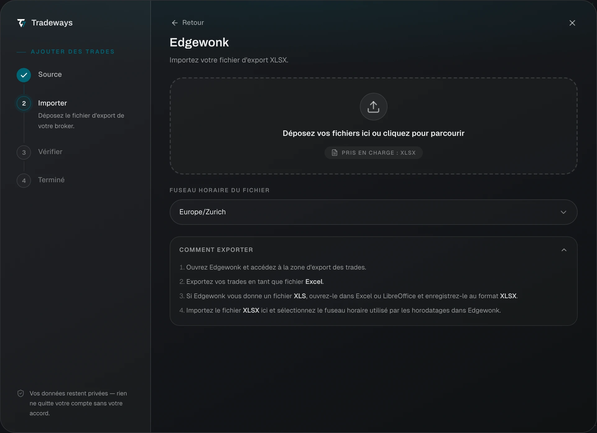 Import dialog with Edgewonk selected