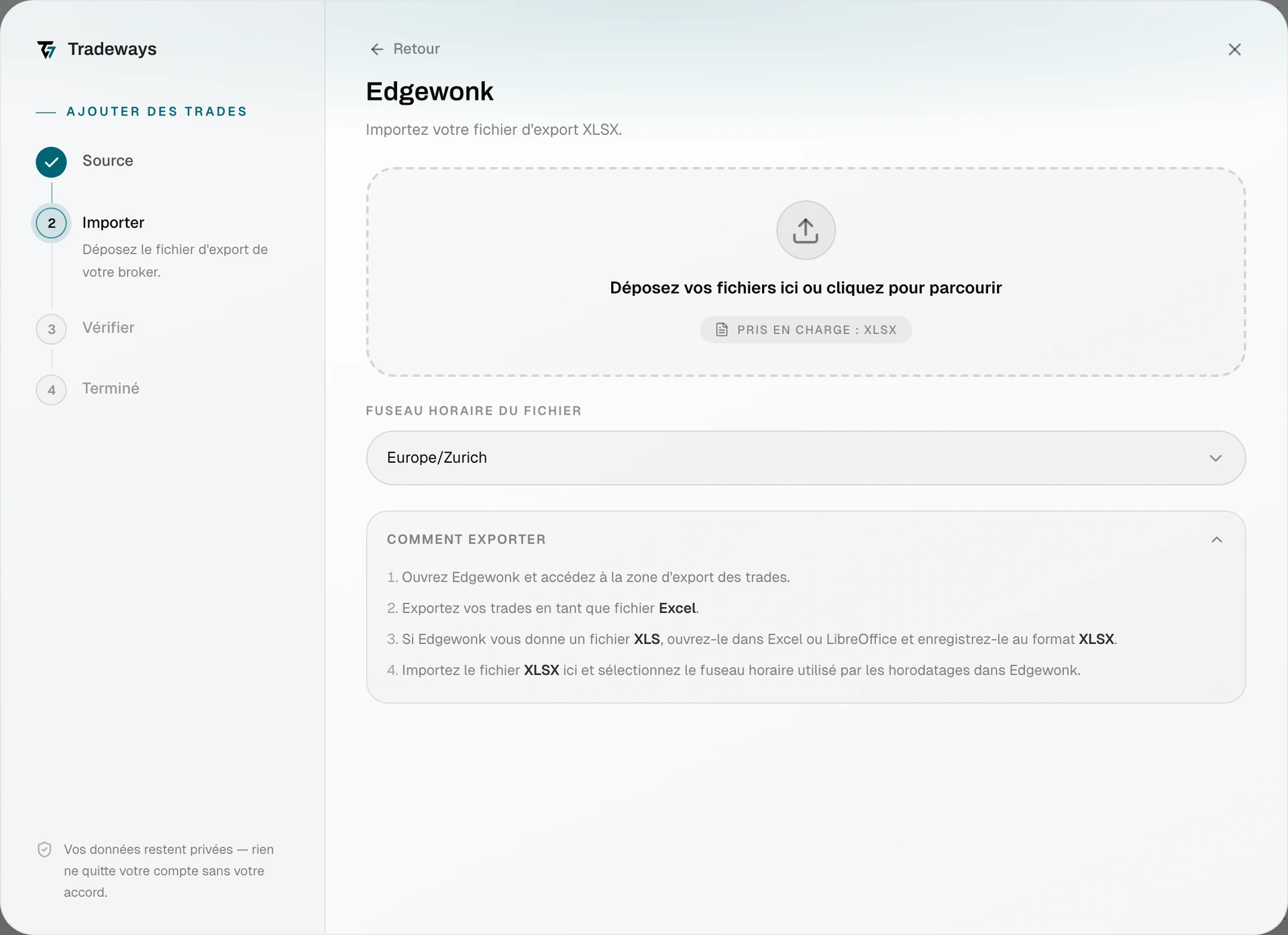 Import dialog with Edgewonk selected