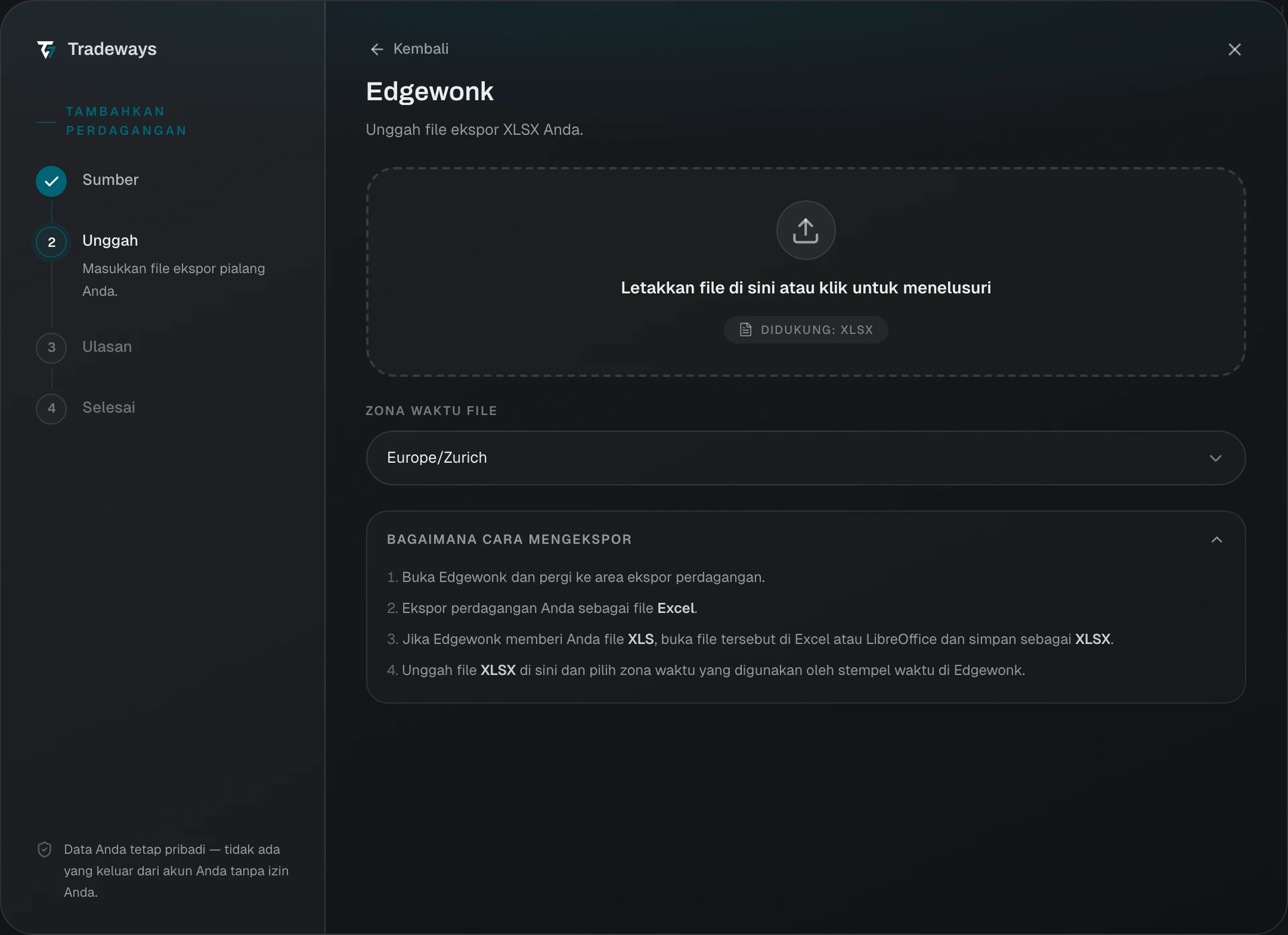 Import dialog with Edgewonk selected