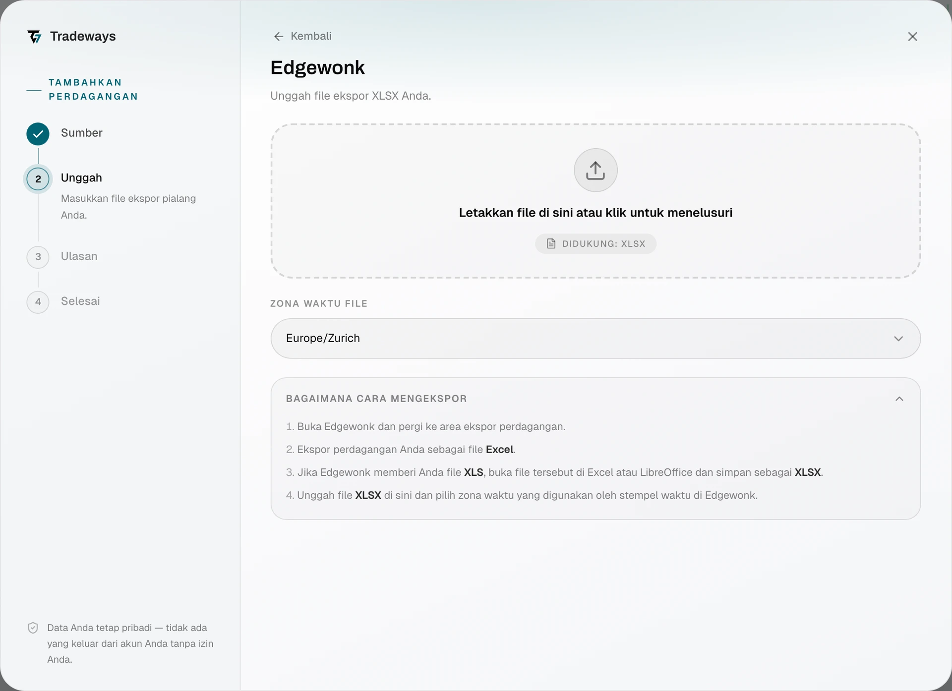 Import dialog with Edgewonk selected