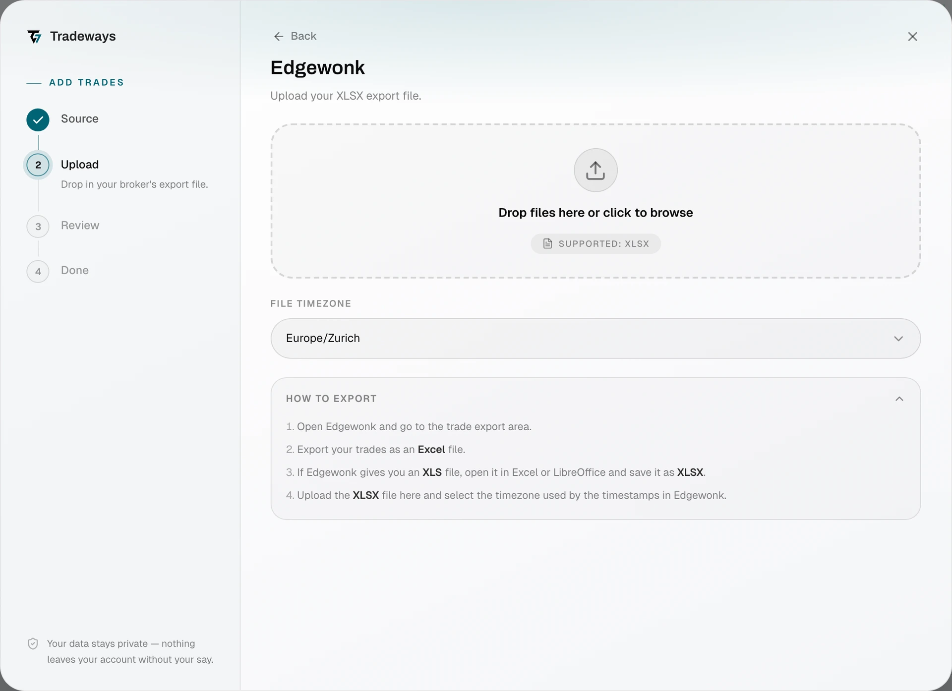 Import dialog with Edgewonk selected