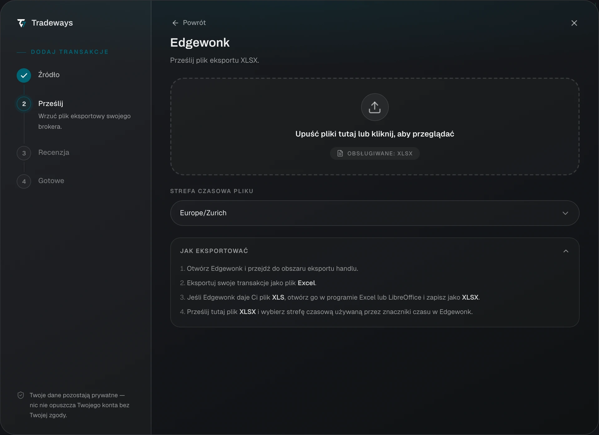 Import dialog with Edgewonk selected