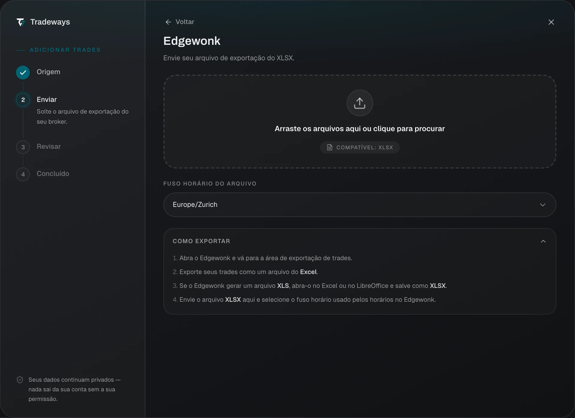 Import dialog with Edgewonk selected