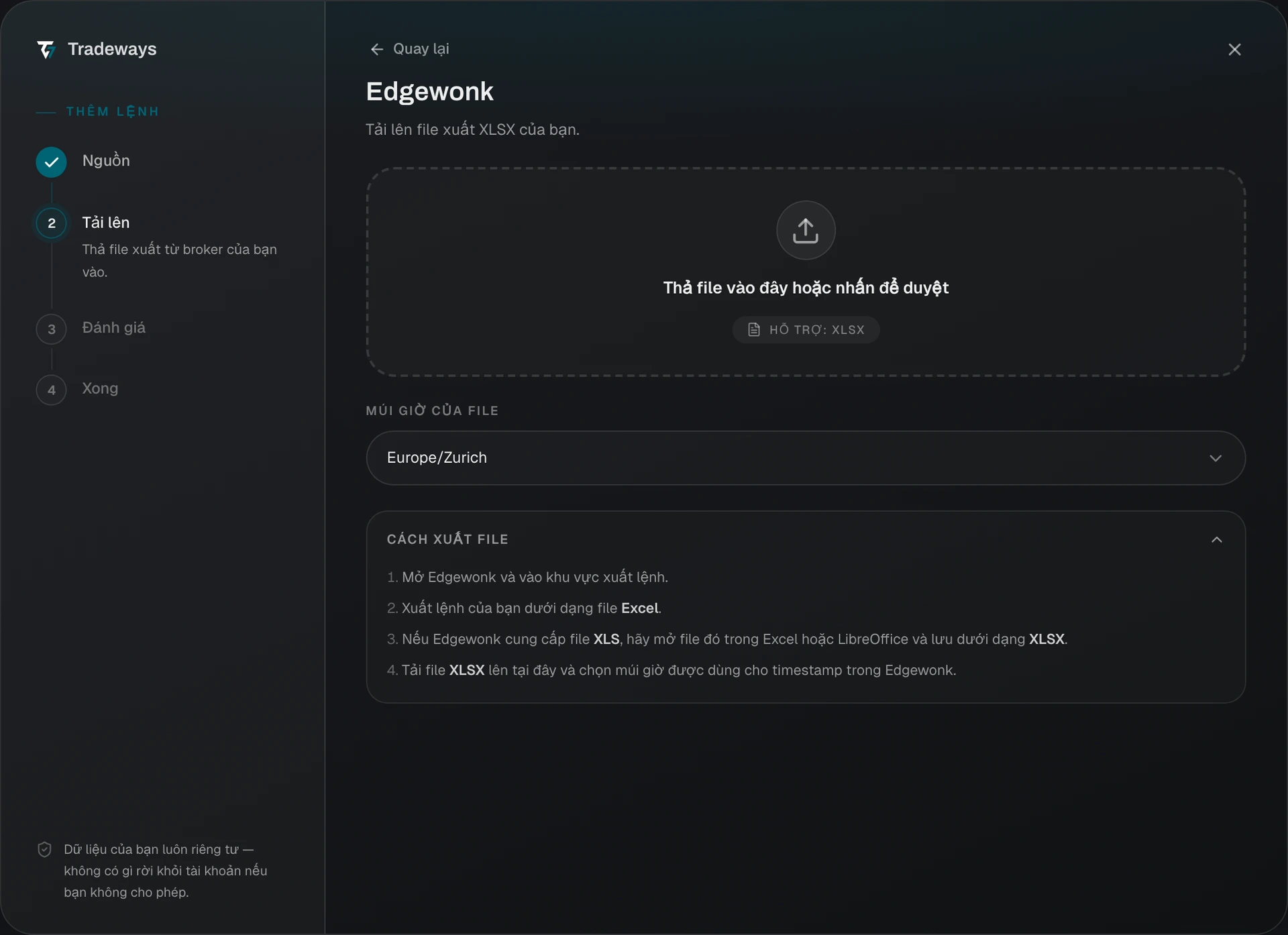 Import dialog with Edgewonk selected