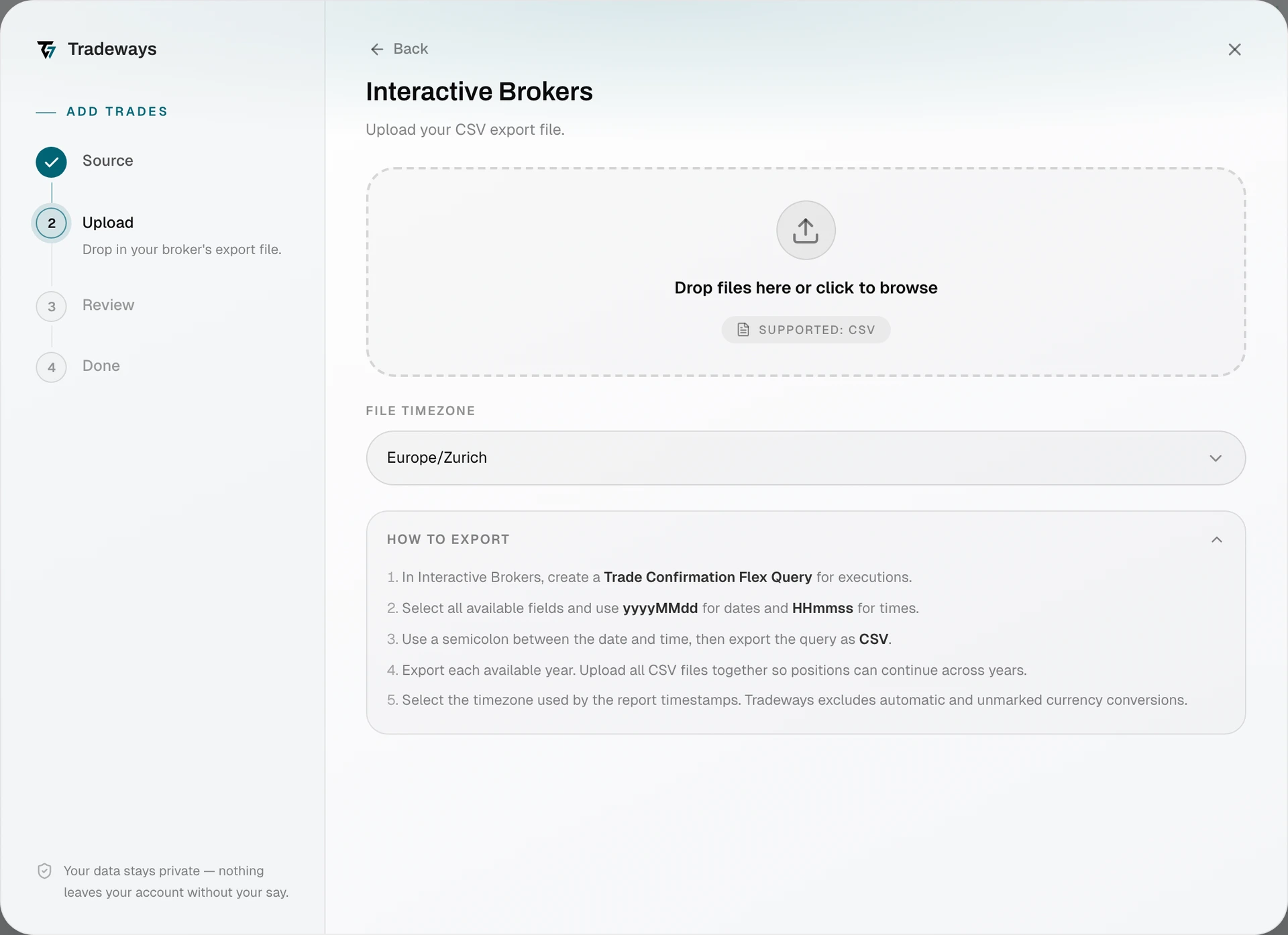 Import dialog with Interactive Brokers selected