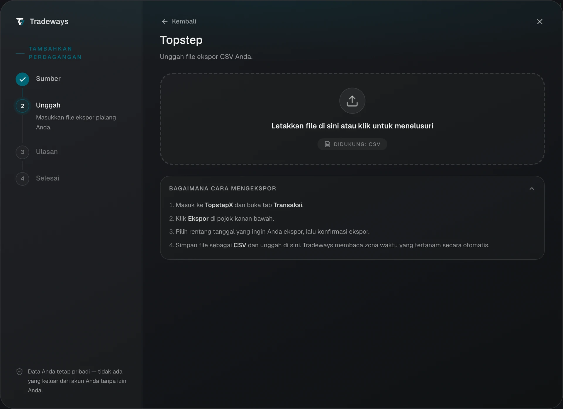 Import dialog with Topstep selected
