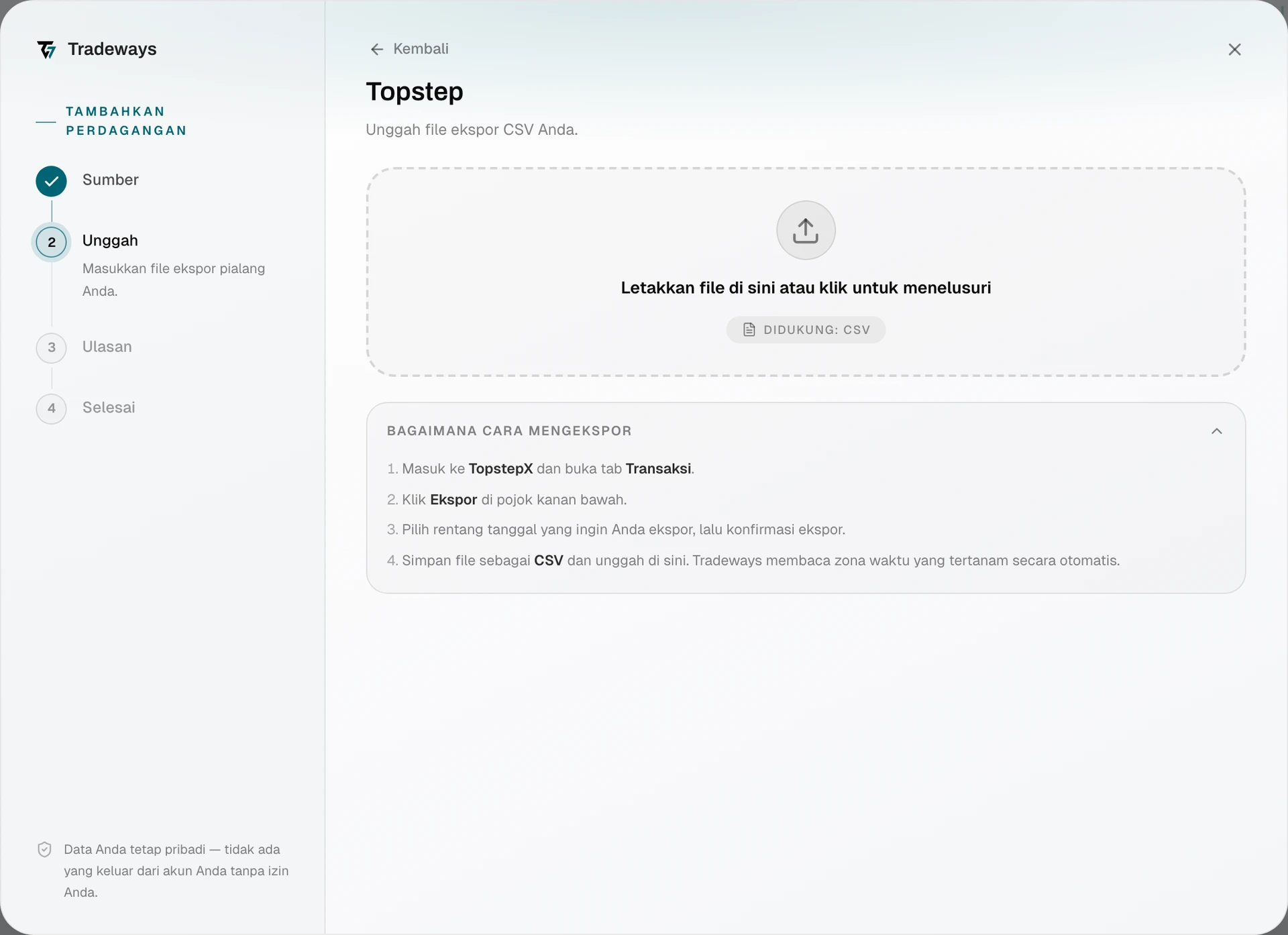 Import dialog with Topstep selected