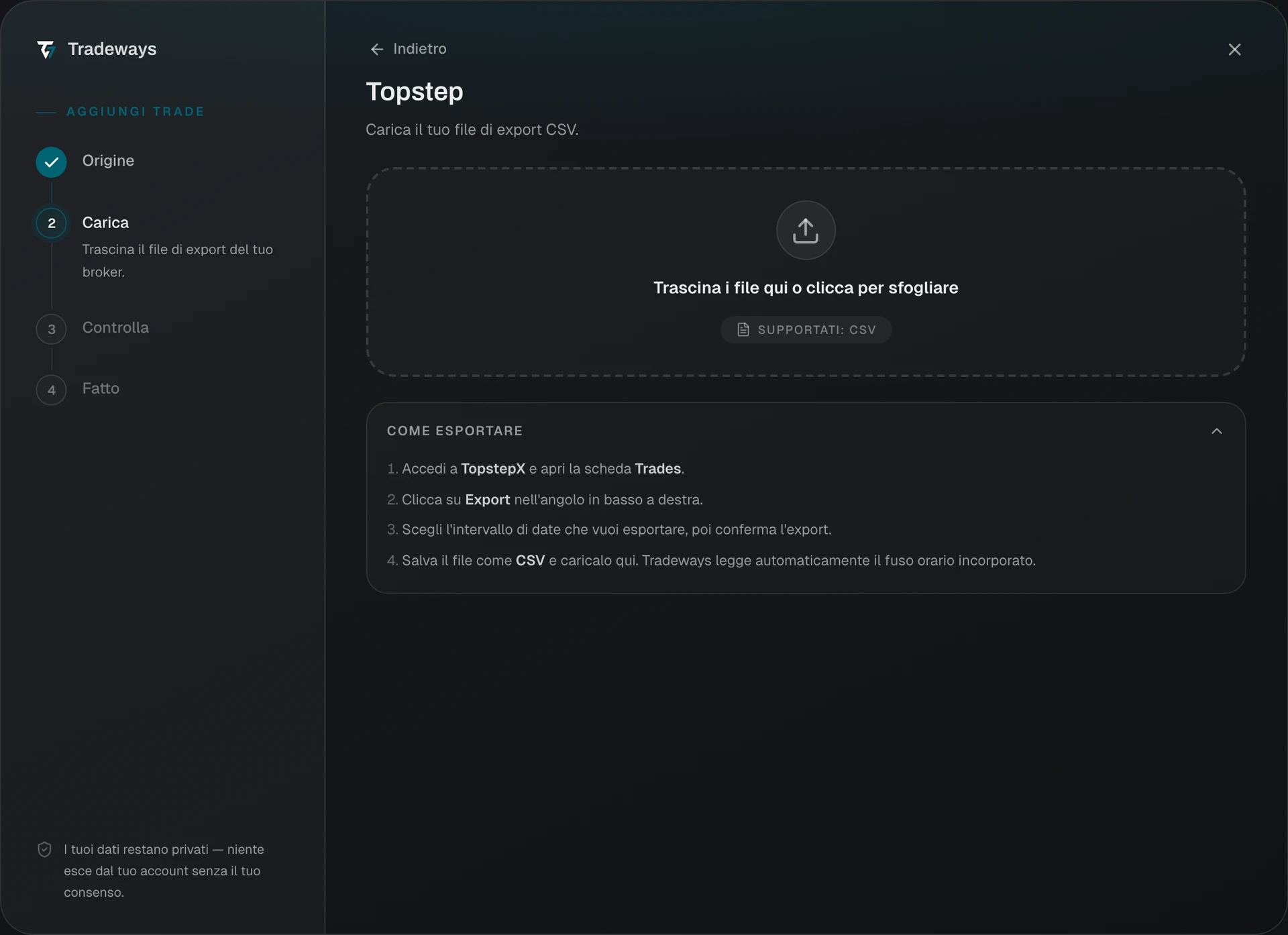 Import dialog with Topstep selected