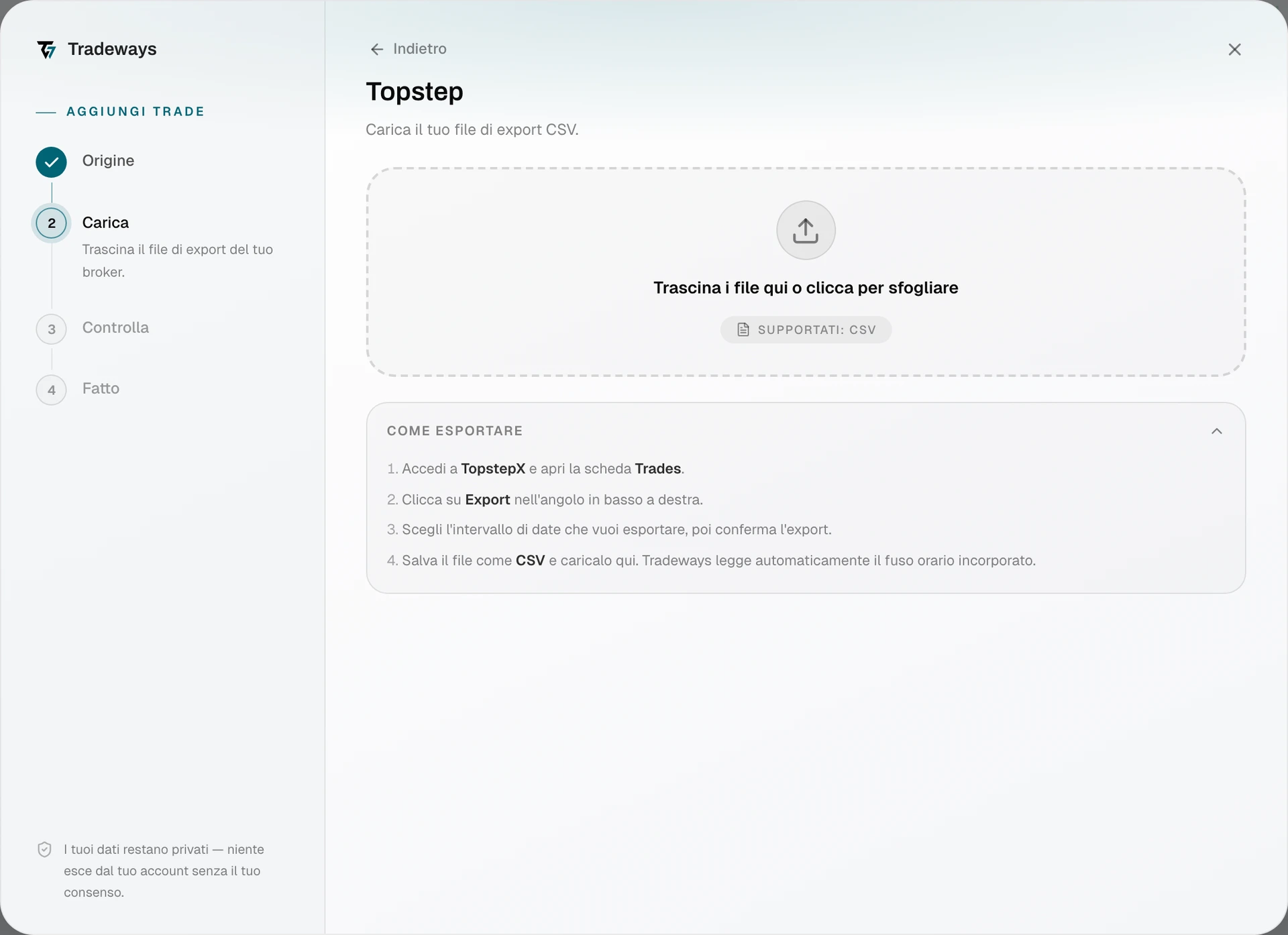 Import dialog with Topstep selected