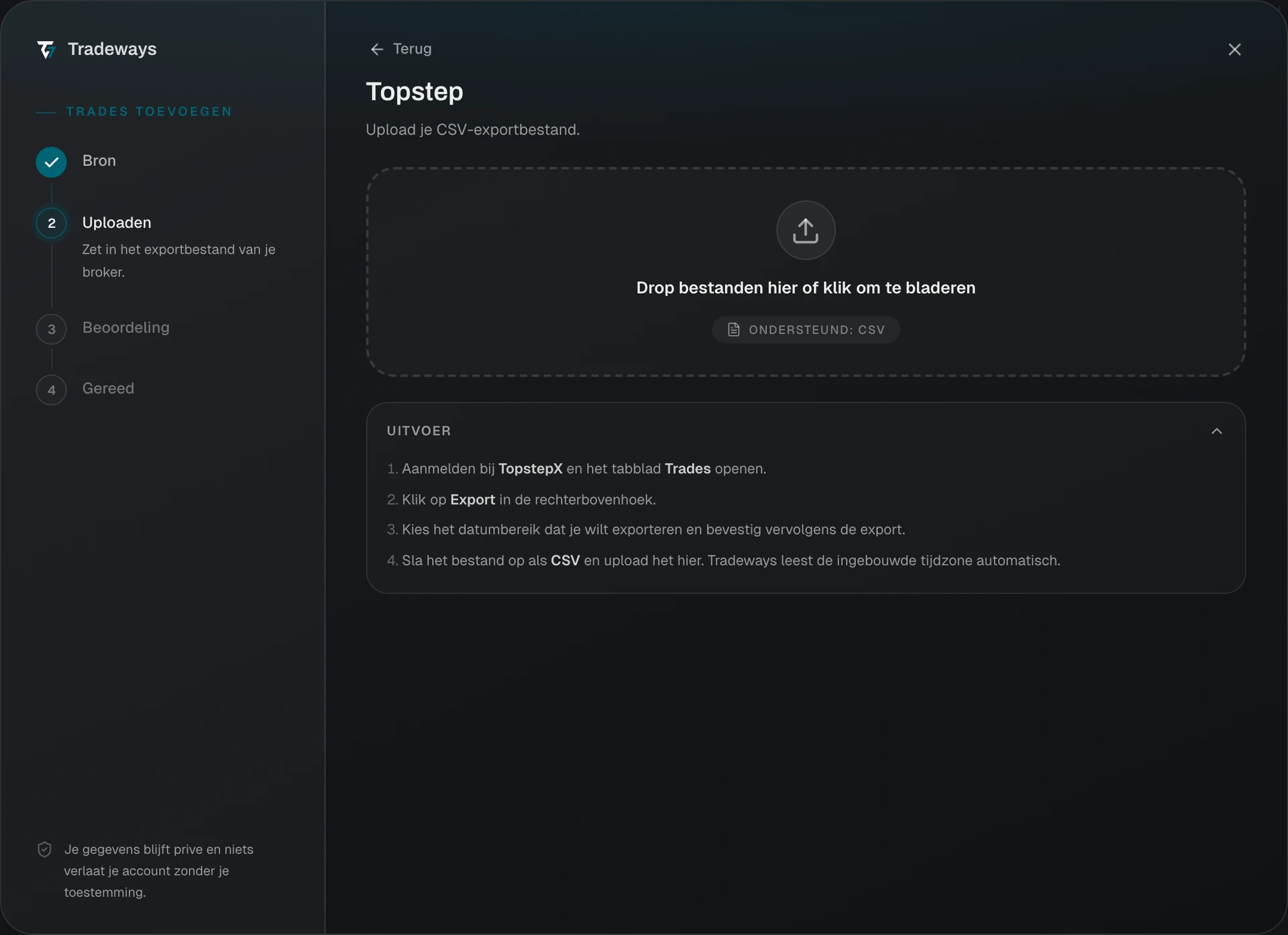 Import dialog with Topstep selected