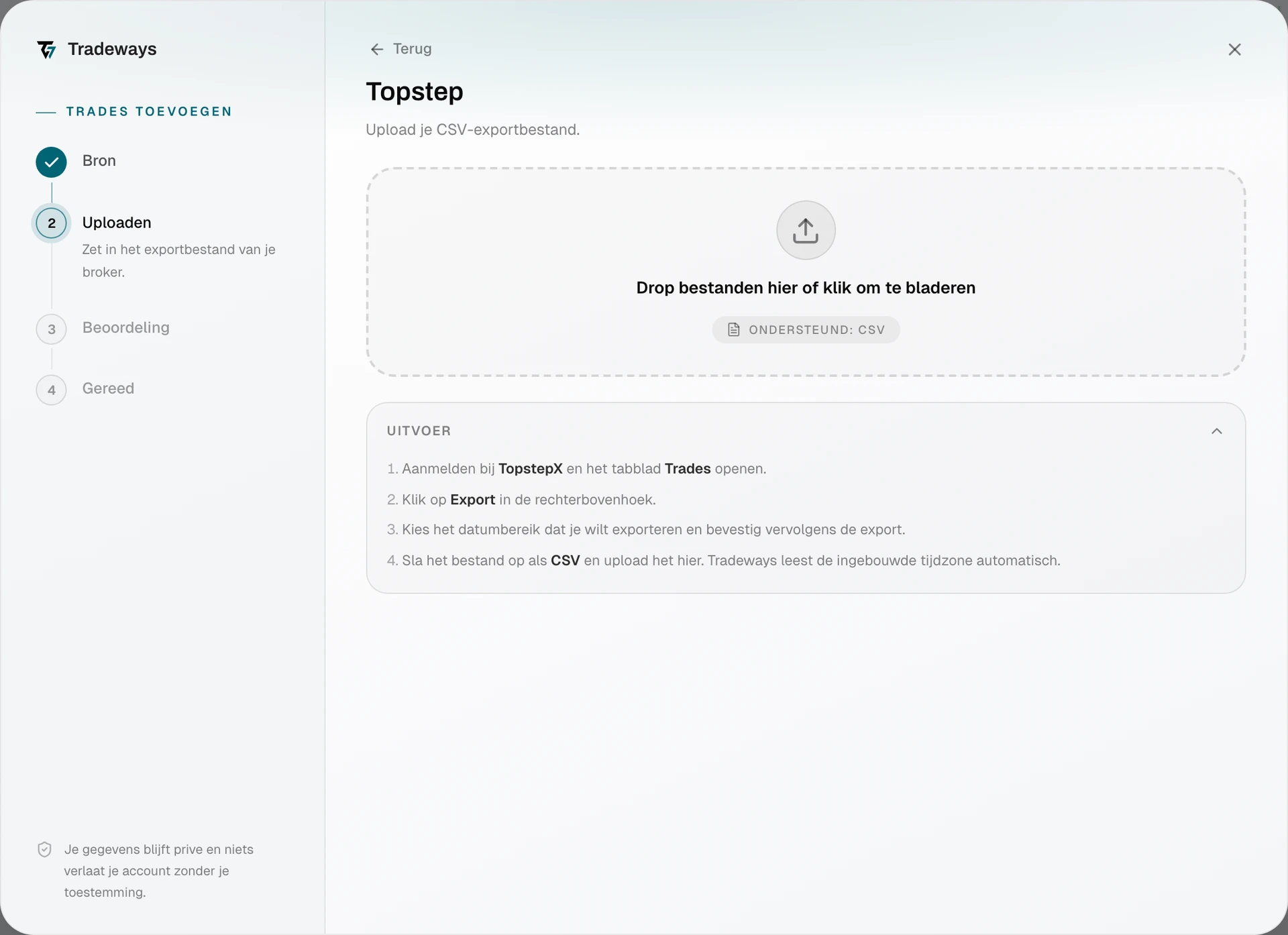 Import dialog with Topstep selected