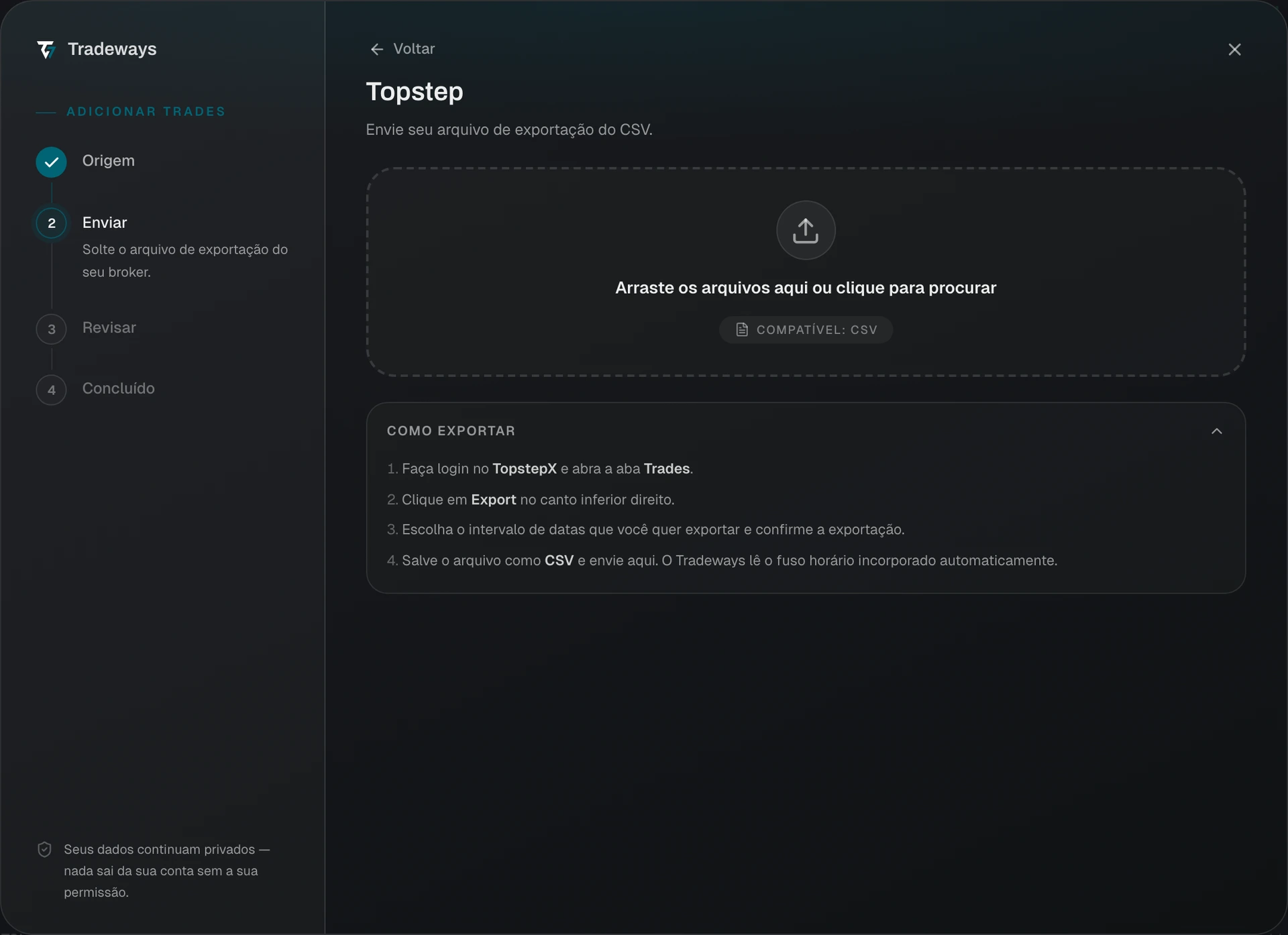 Import dialog with Topstep selected