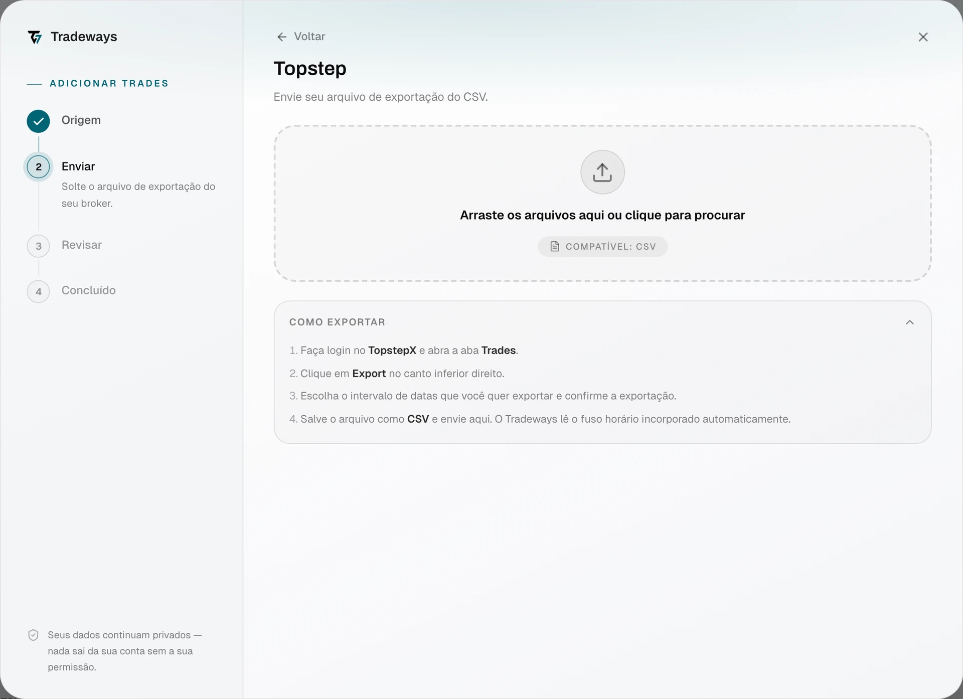 Import dialog with Topstep selected