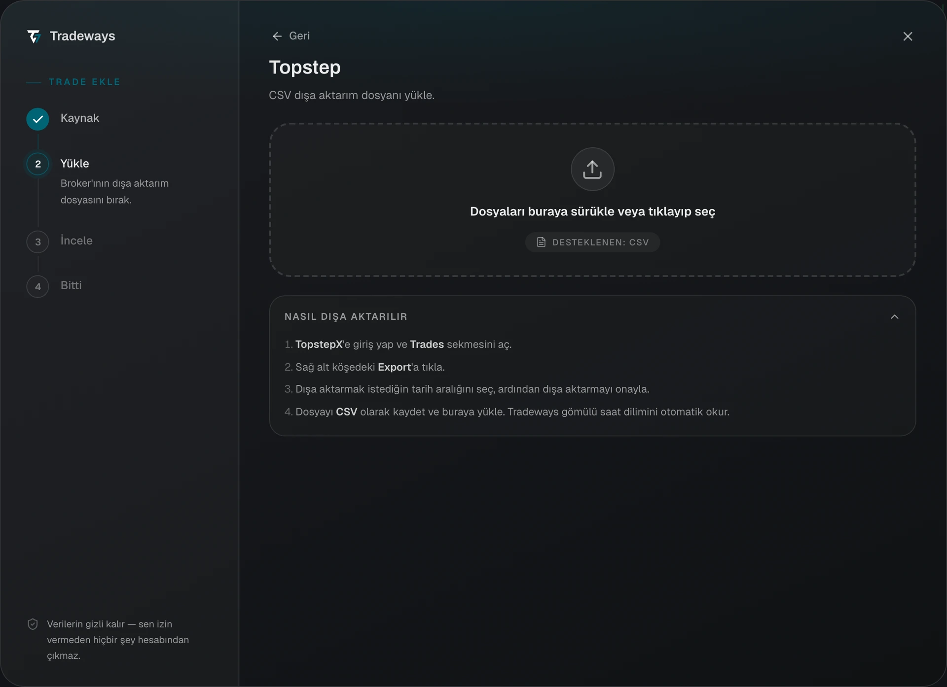 Import dialog with Topstep selected