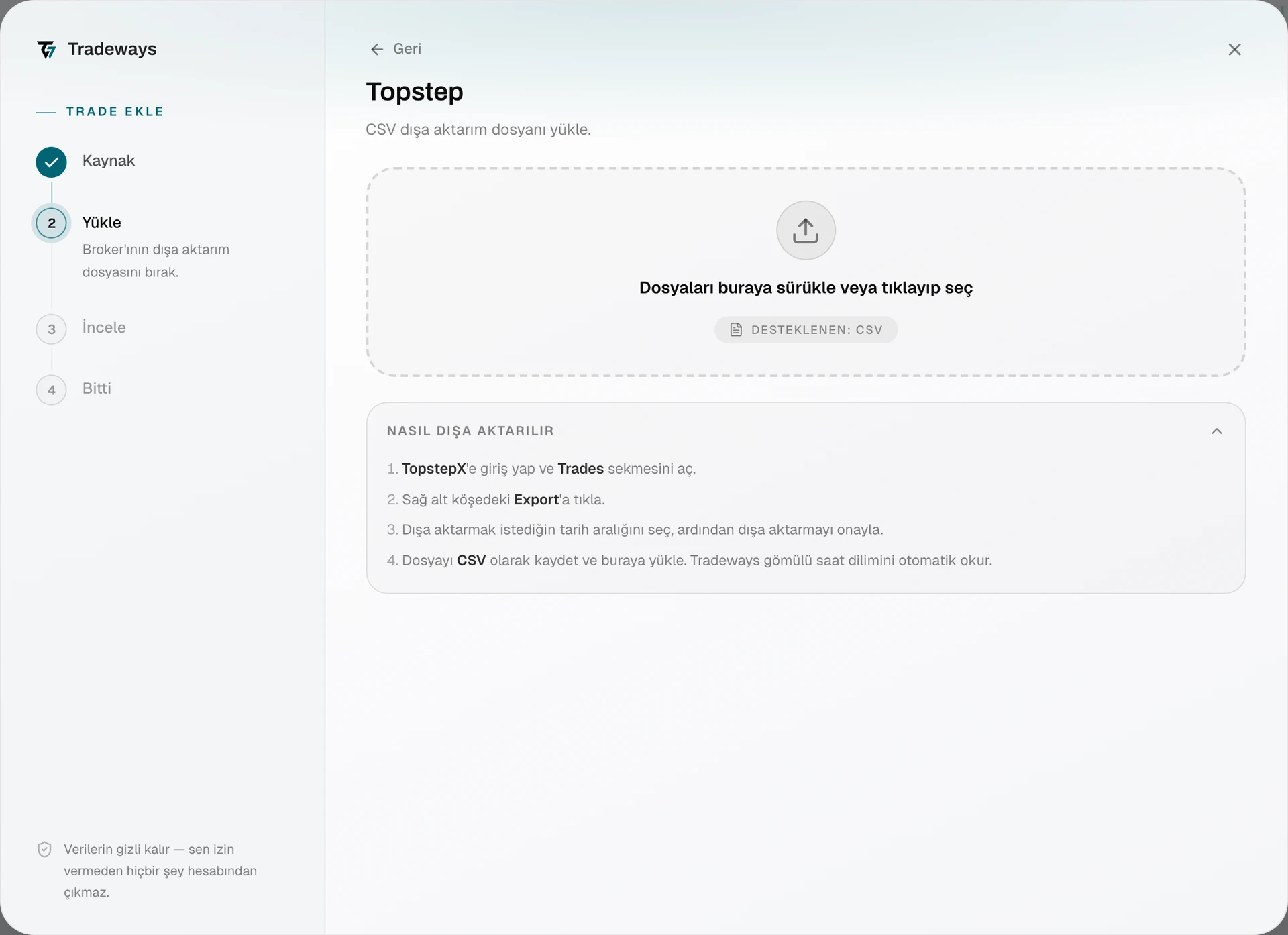 Import dialog with Topstep selected