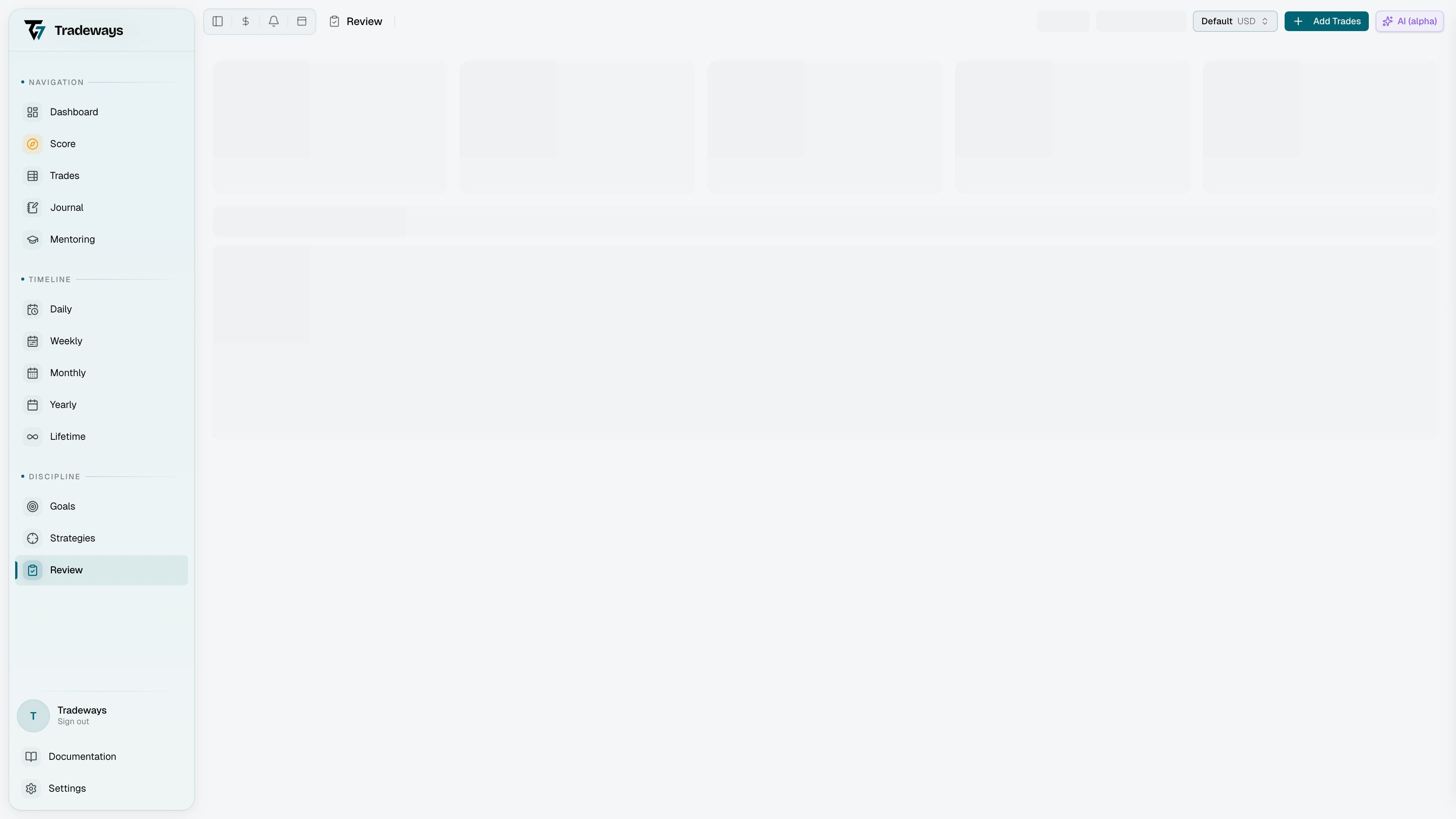 Local filter chips above the trade log with status, side, and result active