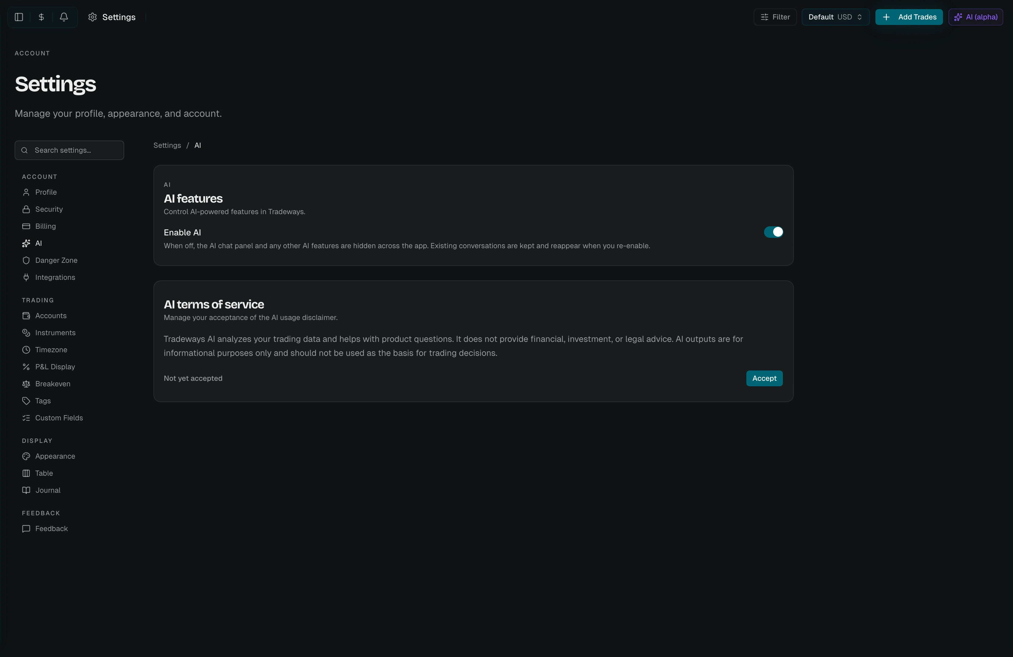Oscar terms of service section with disclaimer text and accept button