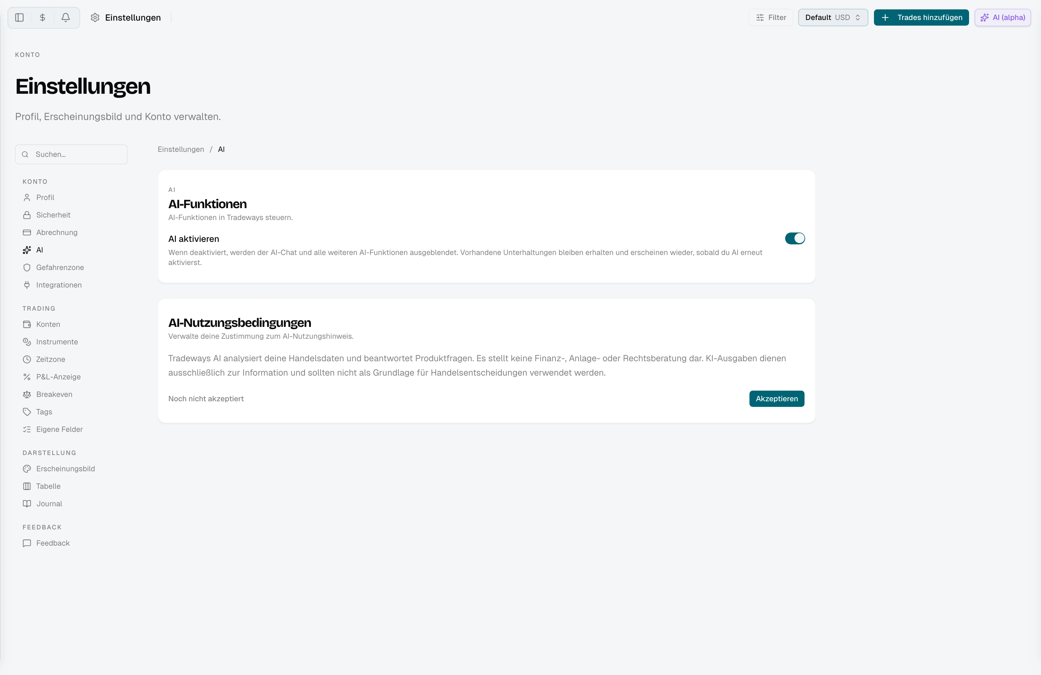 Oscar-Nutzungsbedingungen mit Disclaimer-Text und Annahme-Button