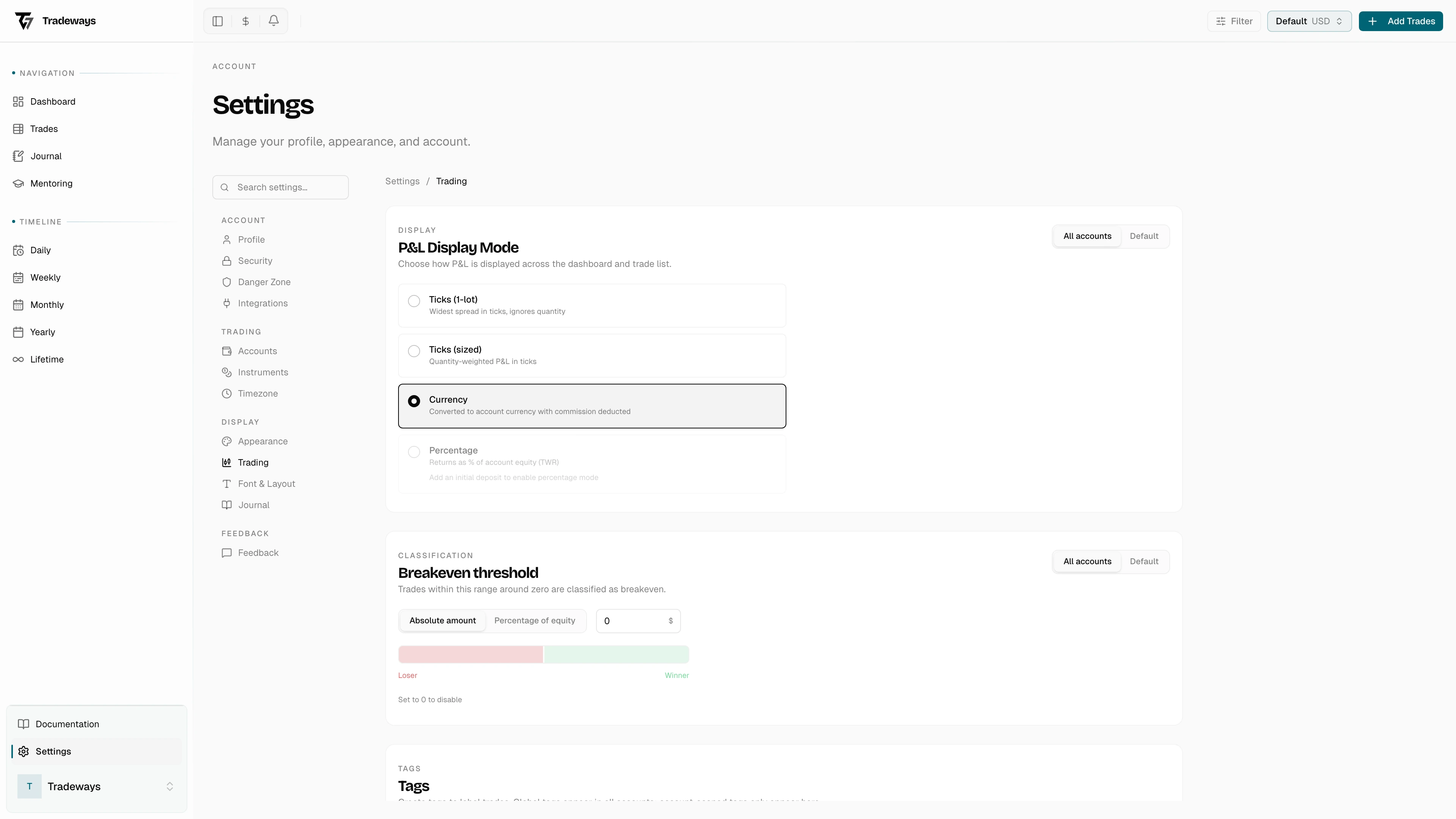 Column visibility toggles