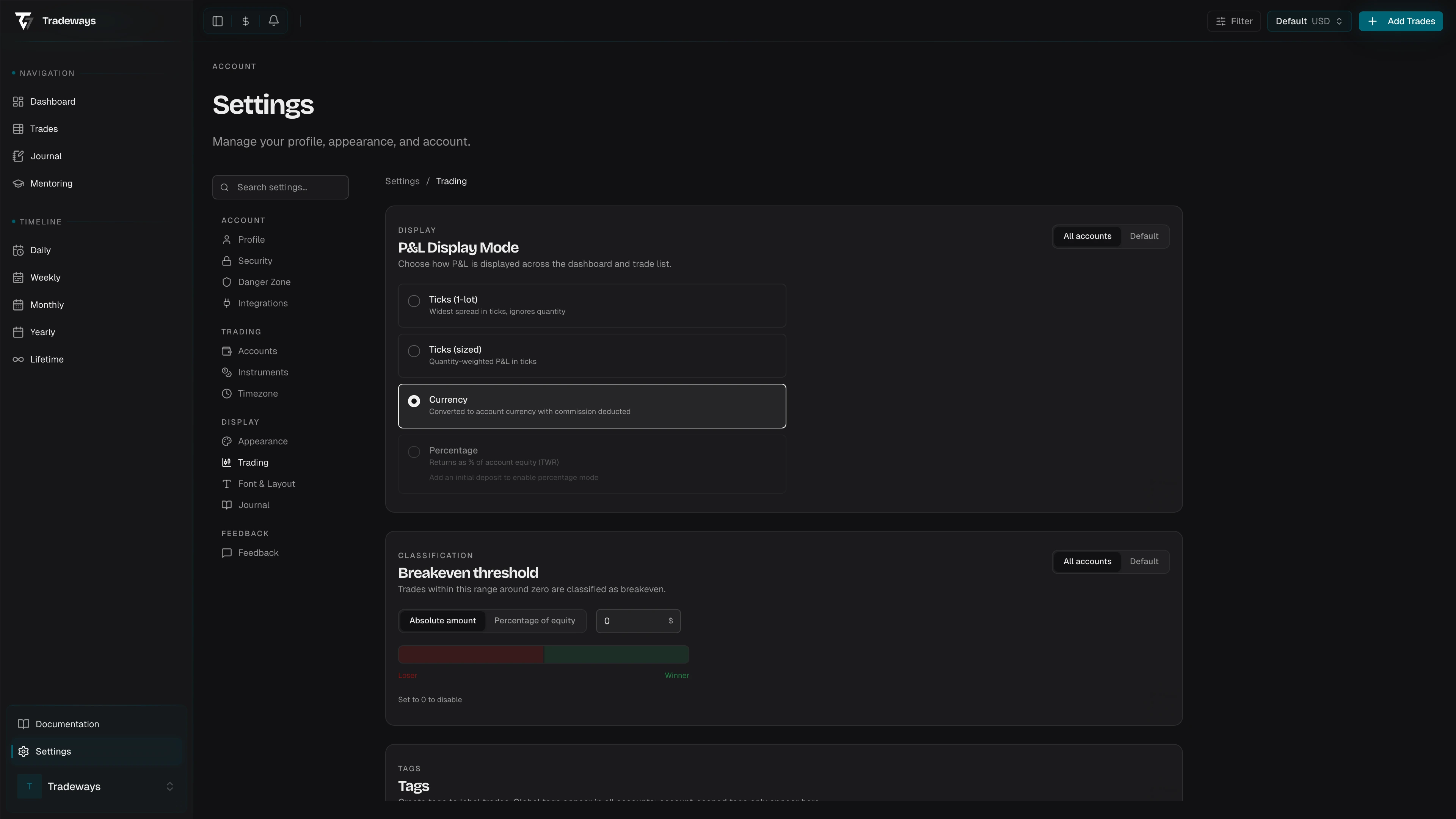 Custom columns section