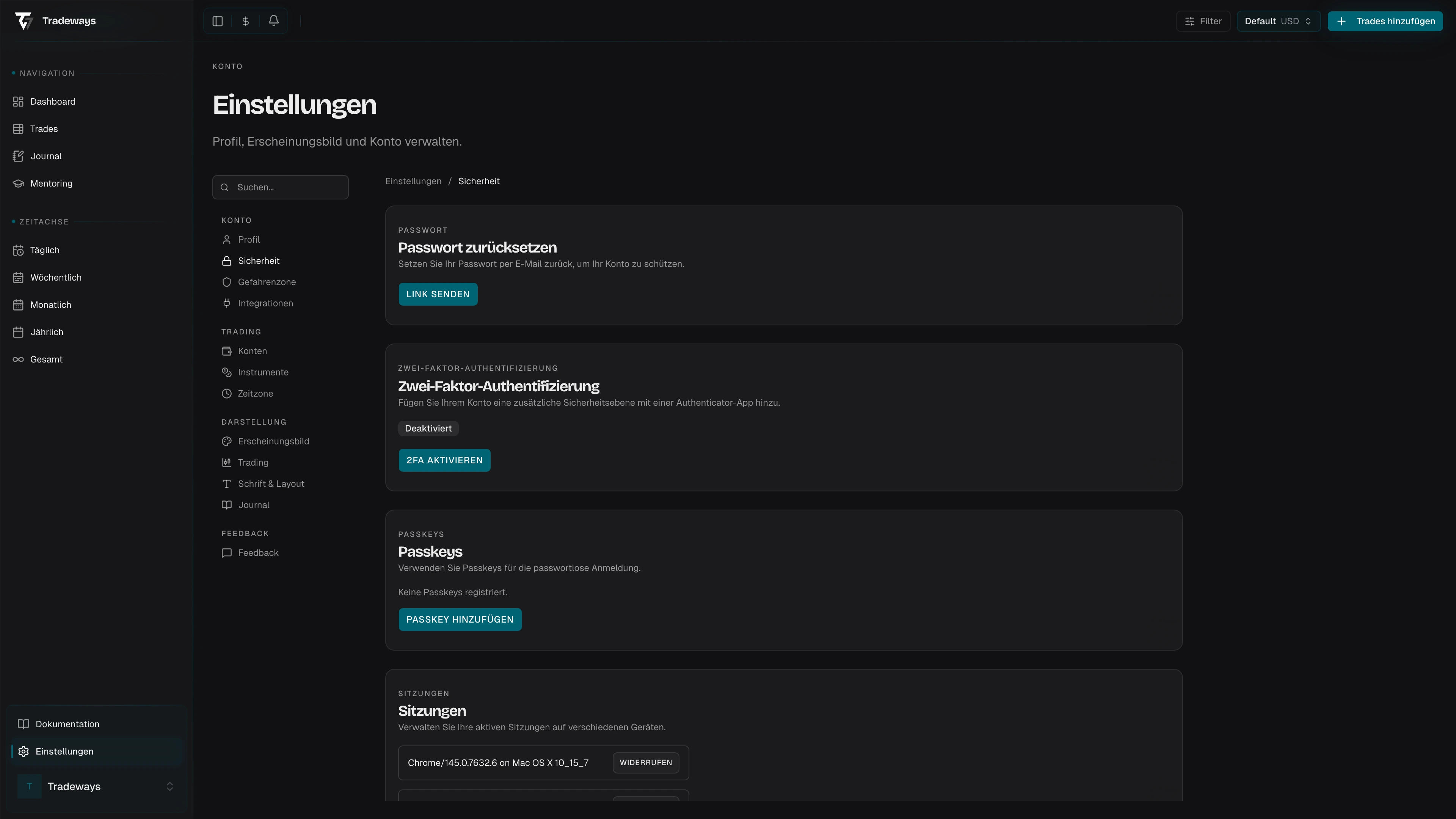Sicherheitseinstellungen mit Zwei-Faktor-Authentifizierung