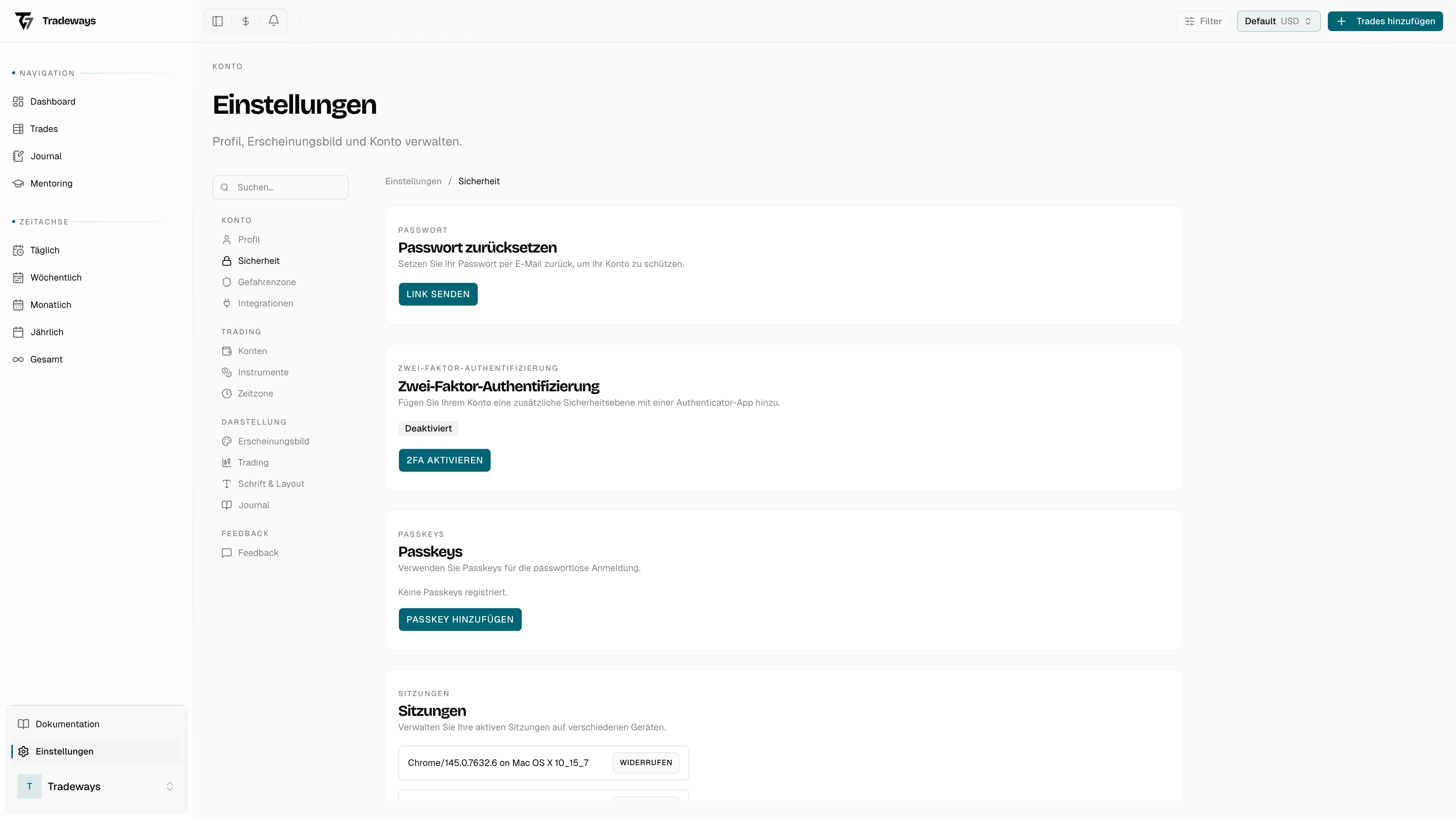Sicherheitseinstellungen mit Zwei-Faktor-Authentifizierung